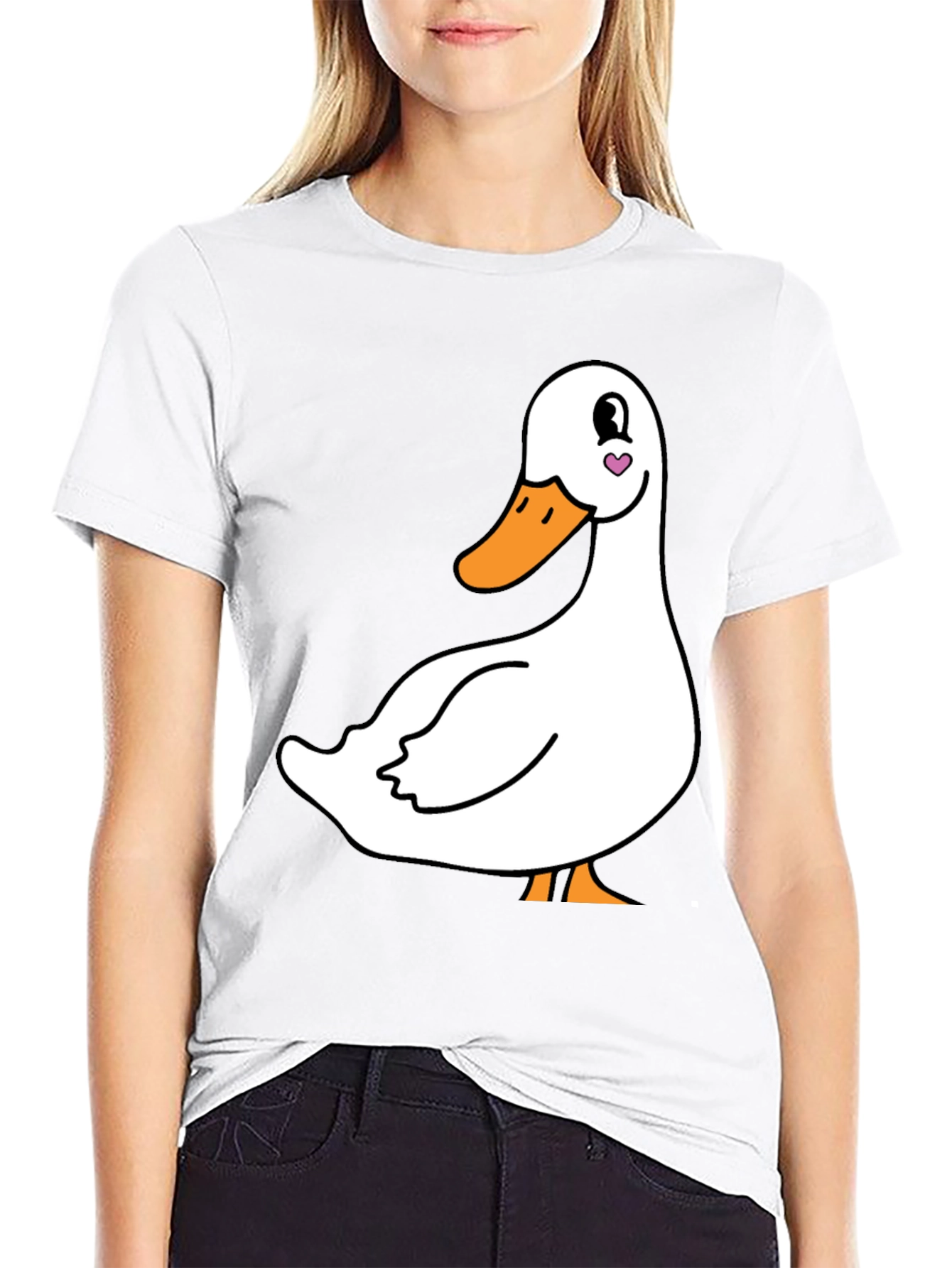Cute Duck Graphic Tee - Black Cotton T-Shirt