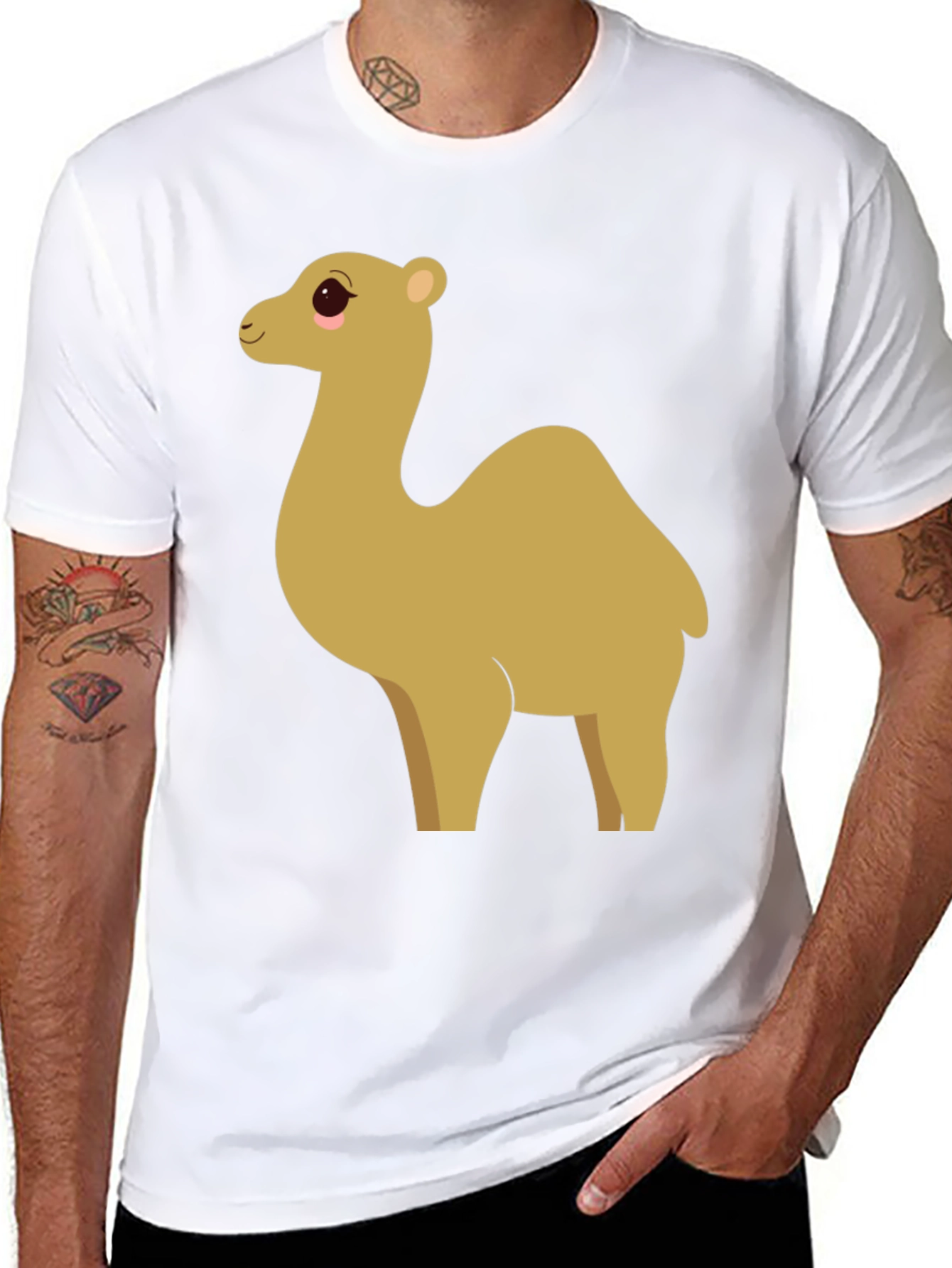Camel Cartoon Graphic Black T-Shirt
