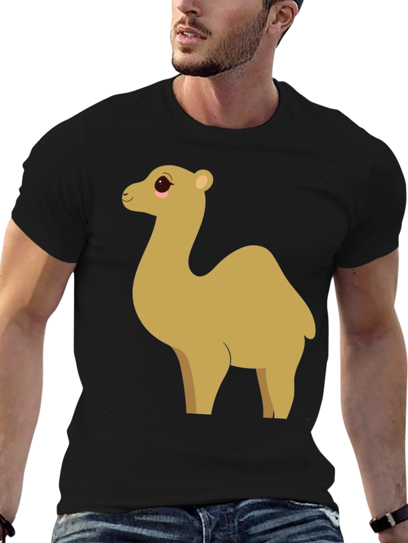Camel Cartoon Graphic Black T-Shirt