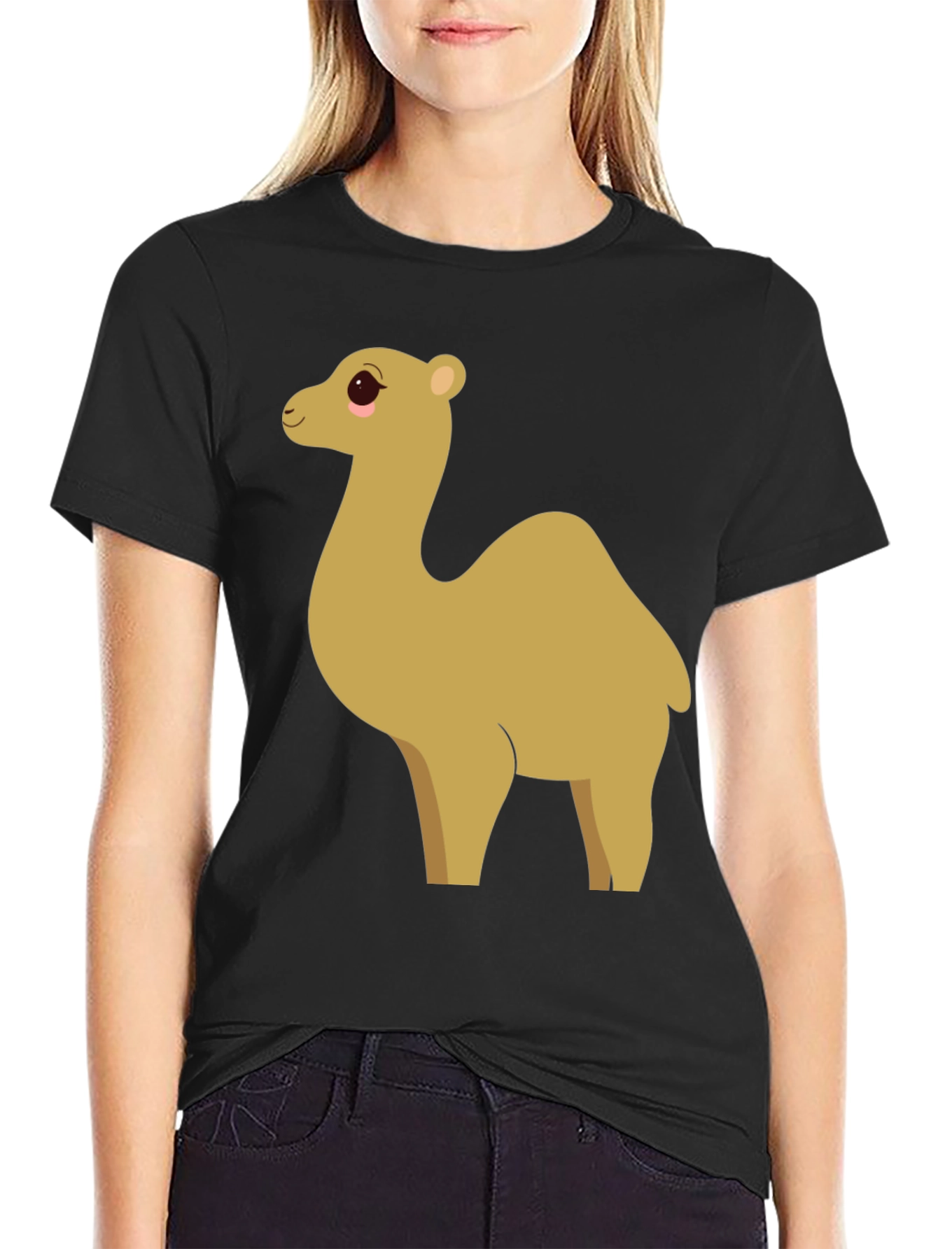Camel Cartoon Graphic Black T-Shirt