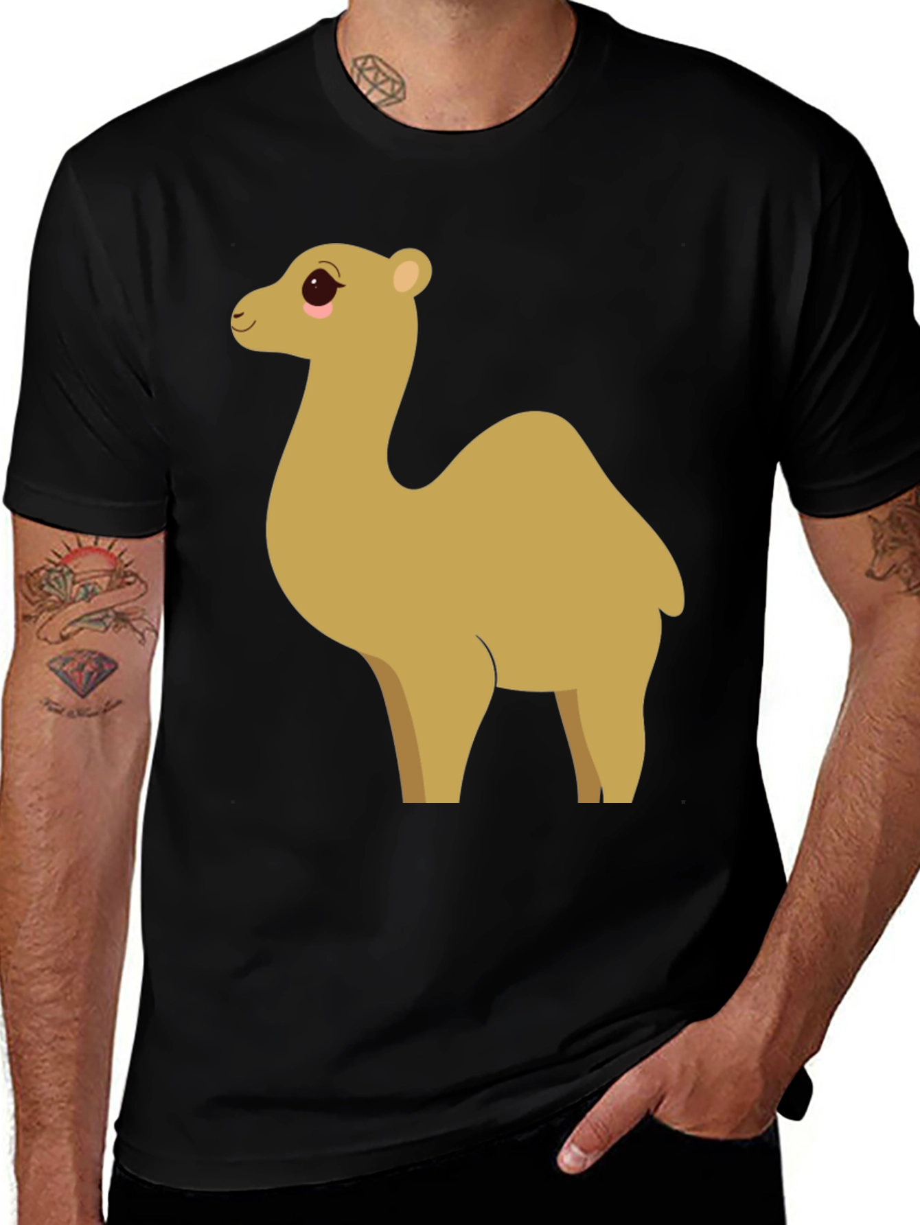 Camel Cartoon Graphic Black T-Shirt