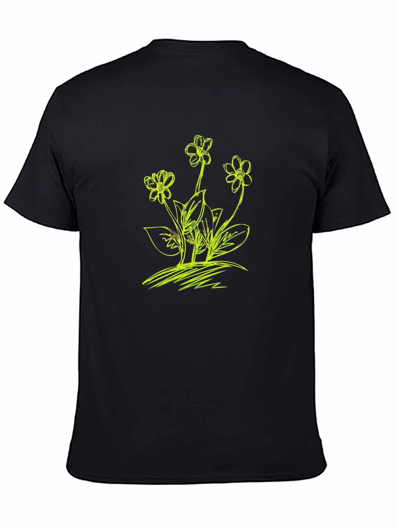 Floral Sketch Graphic T-Shirt - Black