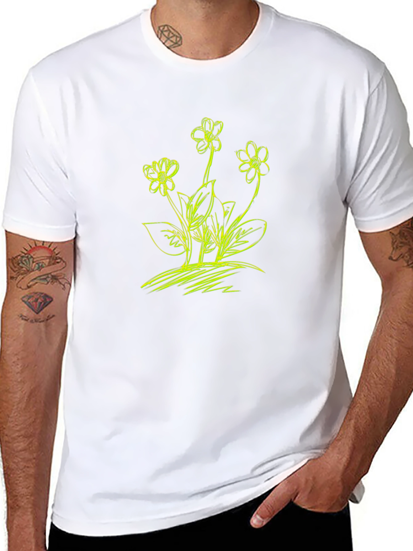Floral Sketch Graphic T-Shirt - Black
