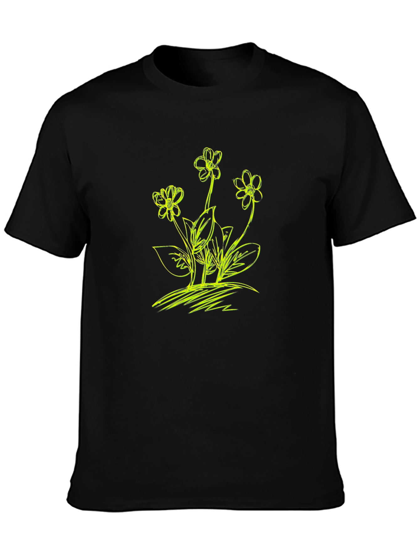Floral Sketch Graphic T-Shirt - Black
