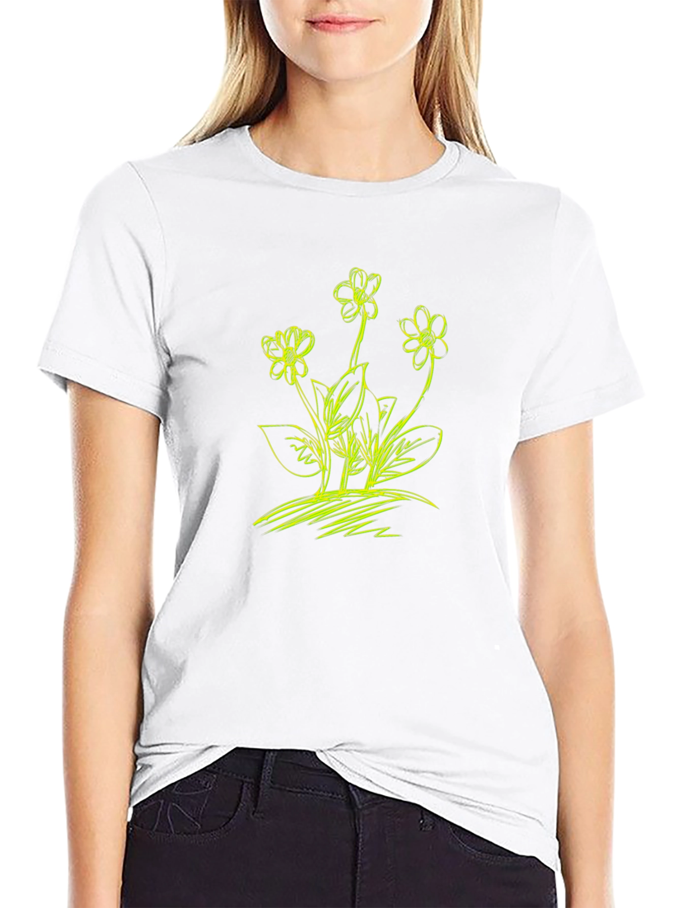 Floral Sketch Graphic T-Shirt - Black
