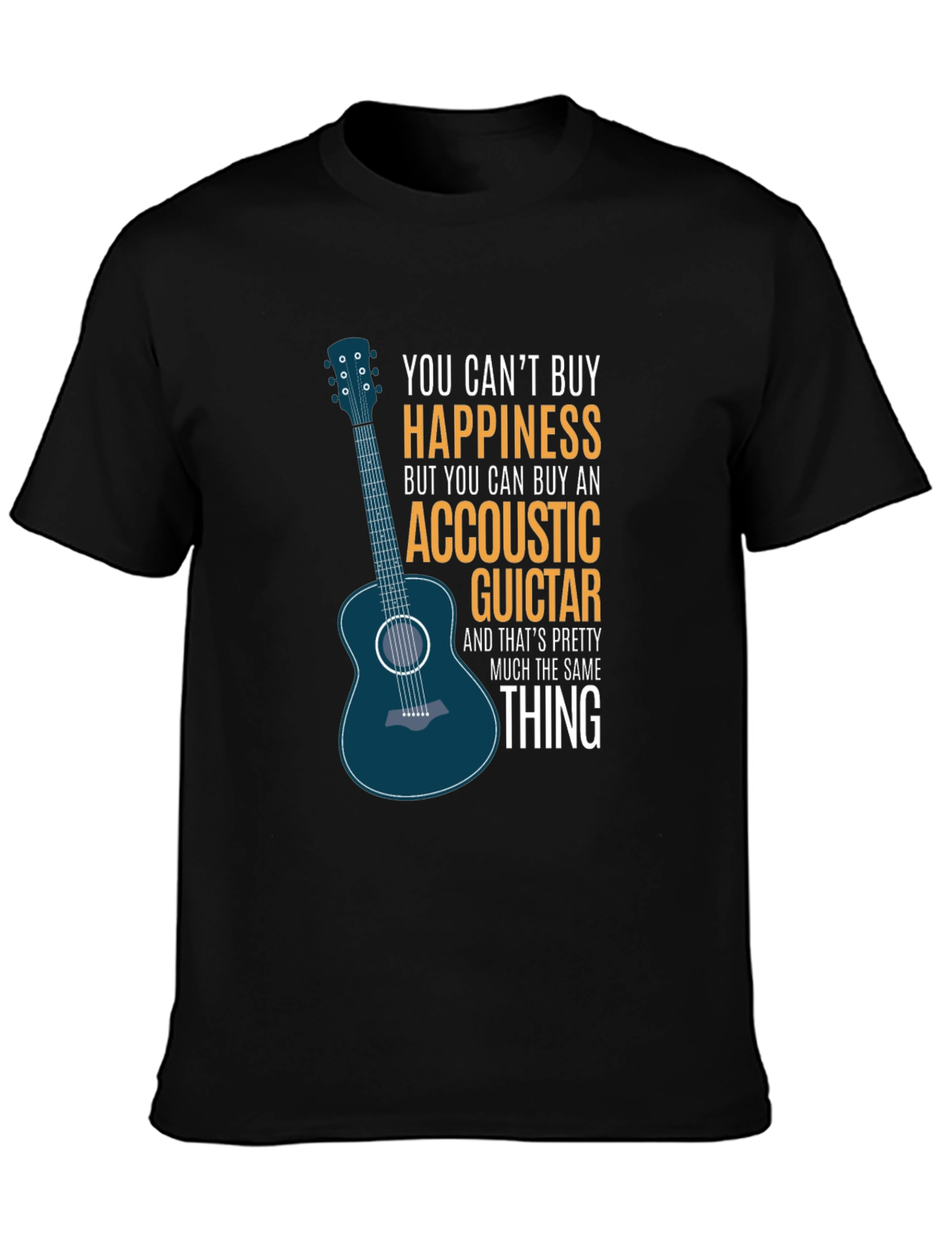 Acoustic Guitar Happiness Black T-Shirt
