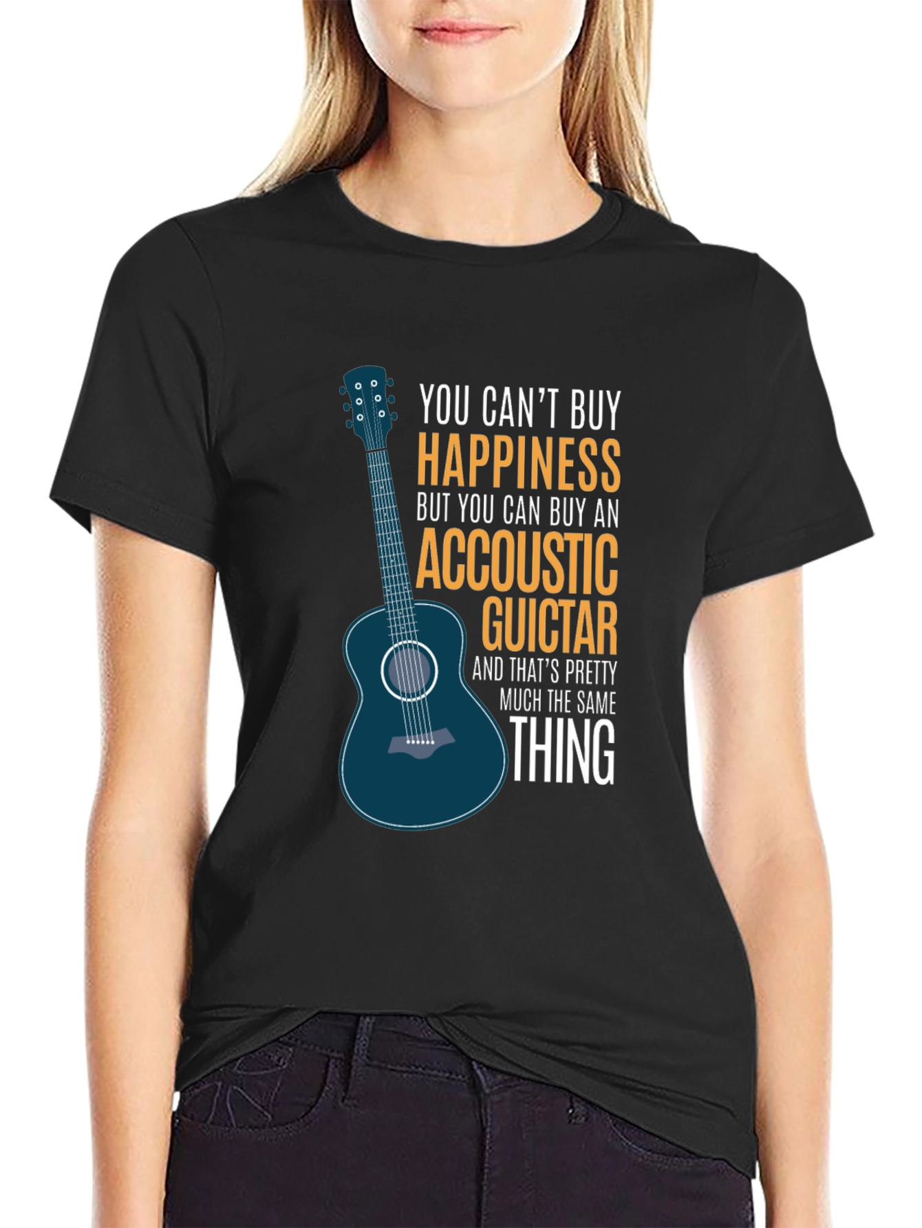 Acoustic Guitar Happiness Black T-Shirt