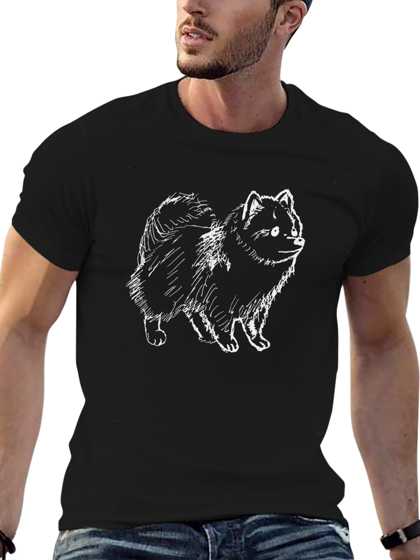 Dog Sketch Graphic Tee - Black Cotton Blend