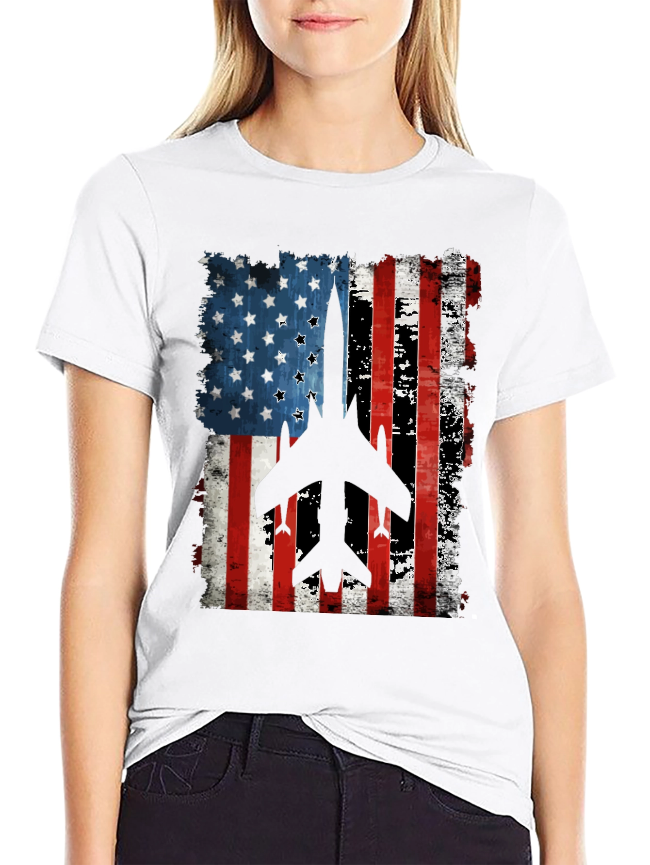 American Flag Fighter Jet Graphic T-Shirt