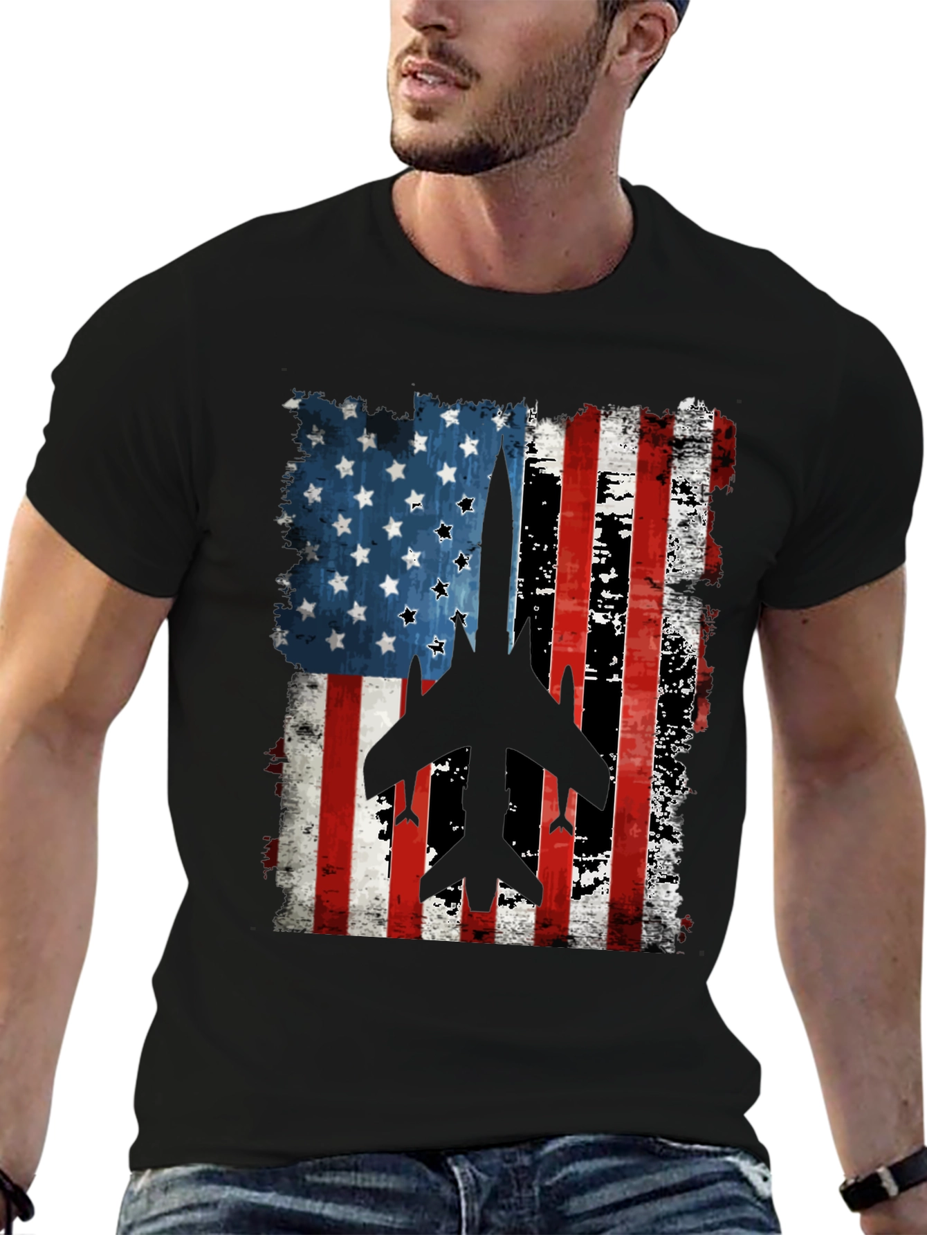American Flag Fighter Jet Graphic T-Shirt