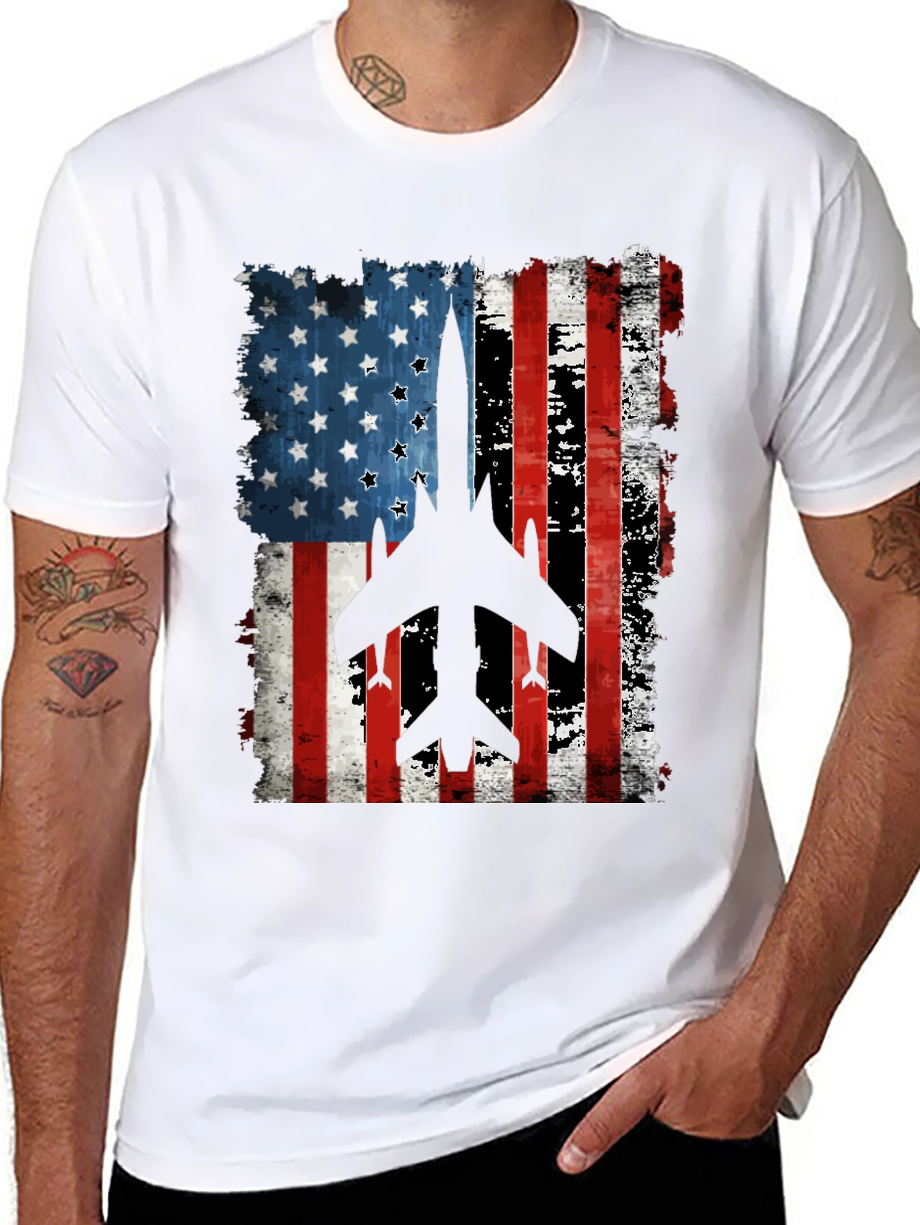 American Flag Fighter Jet Graphic T-Shirt