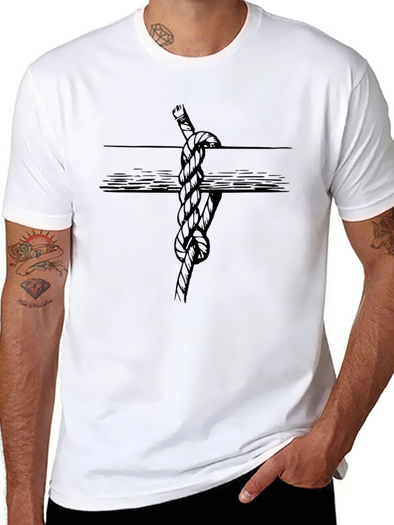 Nautical Knot Graphic Tee - Black Cotton Shirt