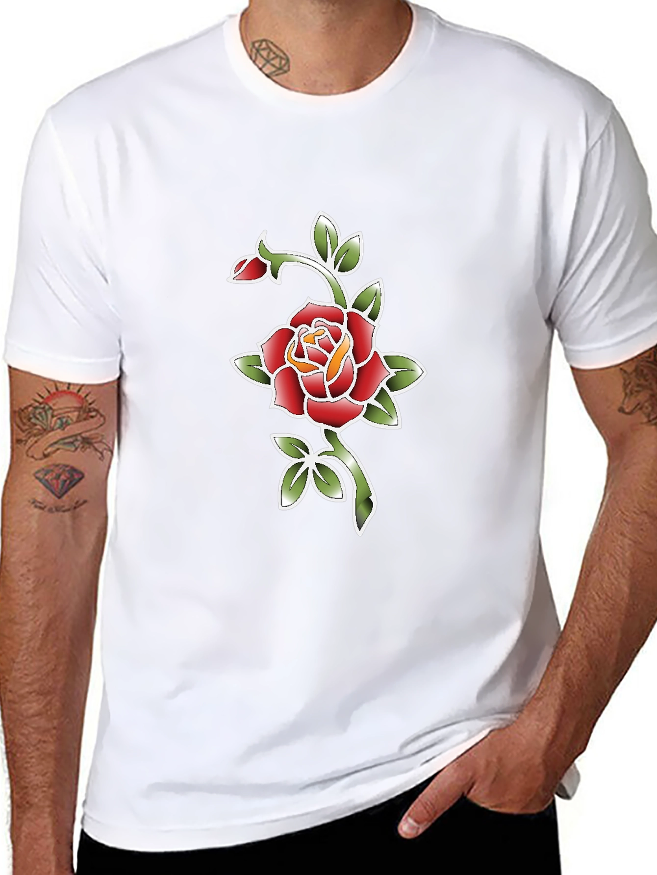 Black T-Shirt with Rose Graphic