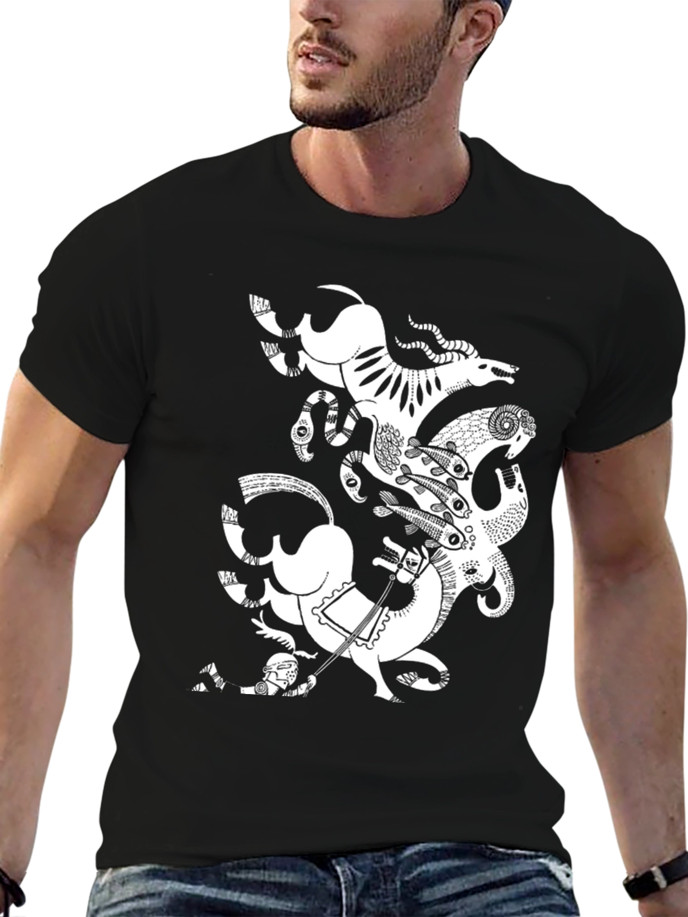 Abstract Animal Print Black T-Shirt