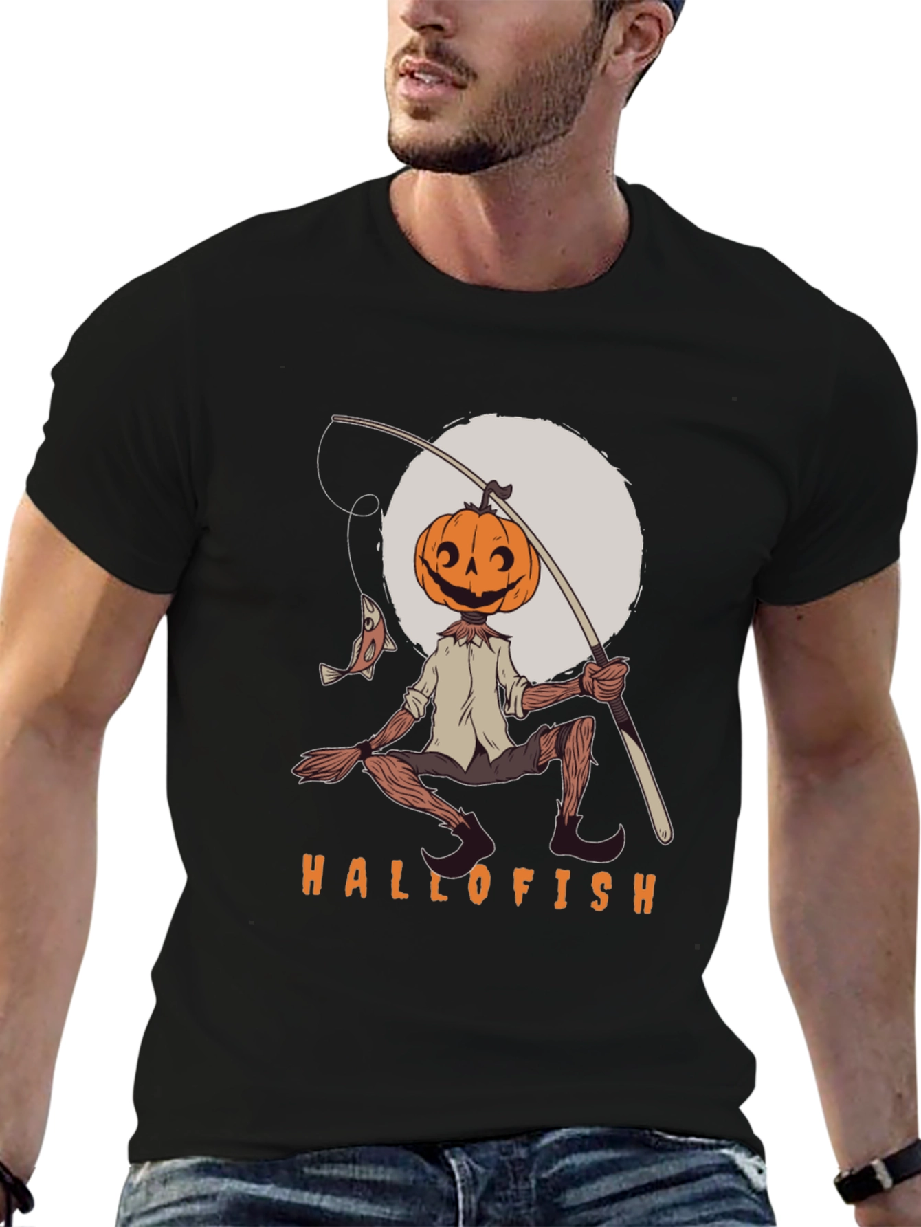 Hallofish Graphic Tee - Pumpkin Head Fisherman