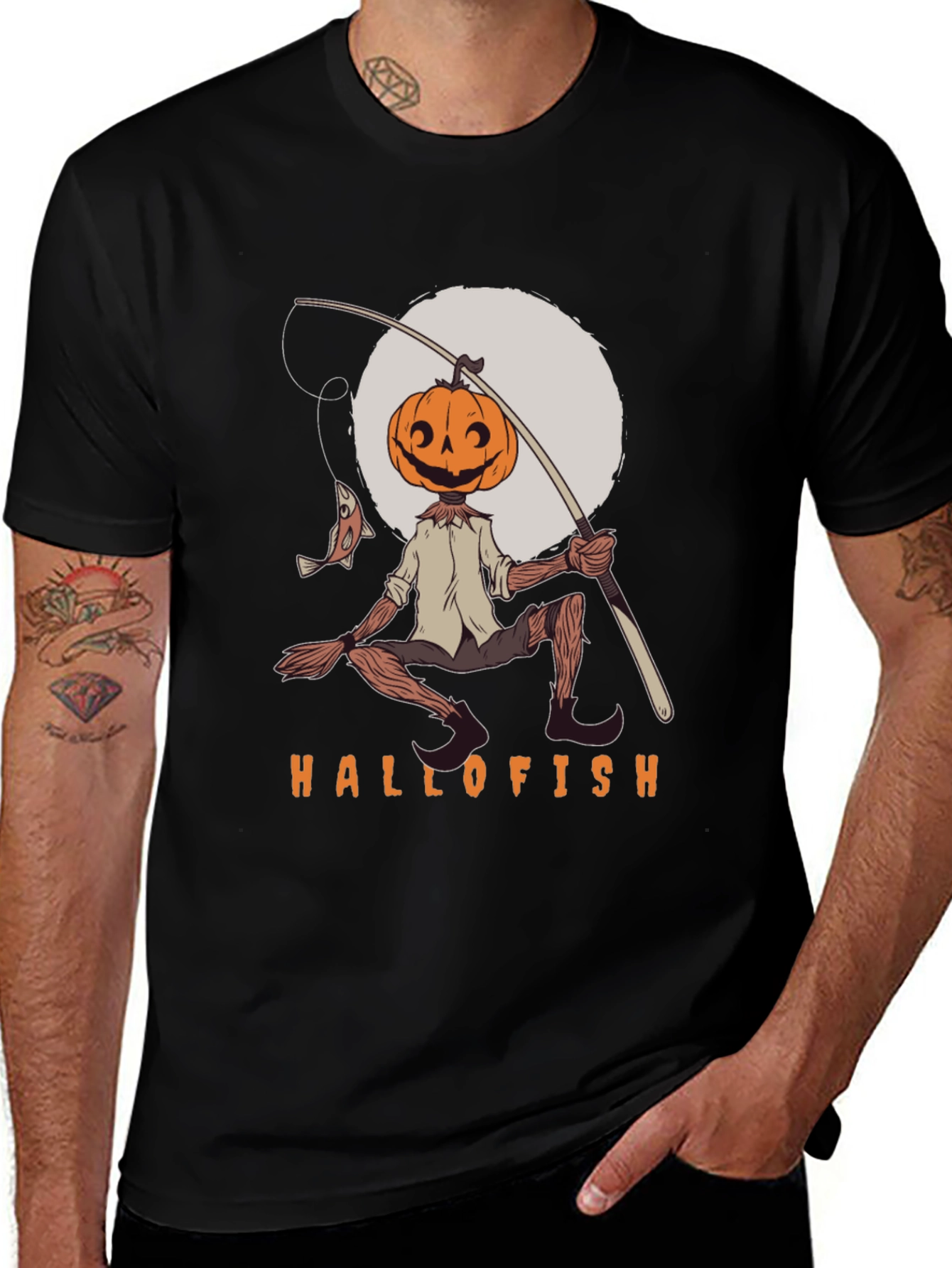 Hallofish Graphic Tee - Pumpkin Head Fisherman
