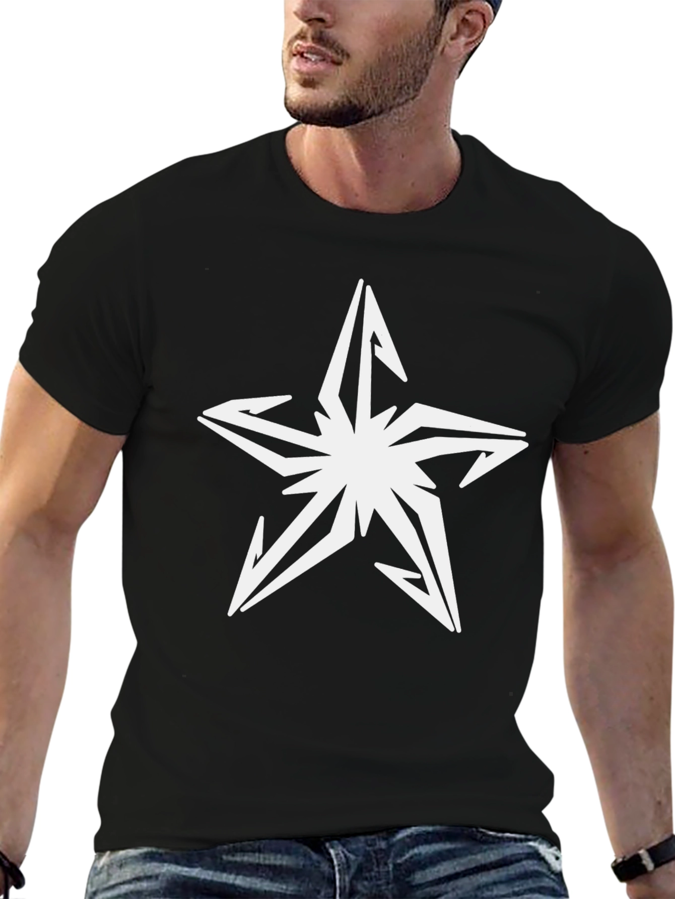 Black T-Shirt with White Star Graphic