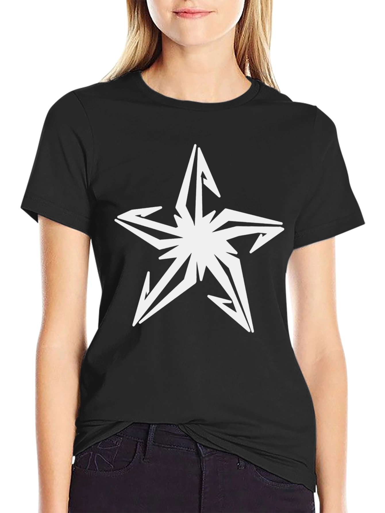 Black T-Shirt with White Star Graphic