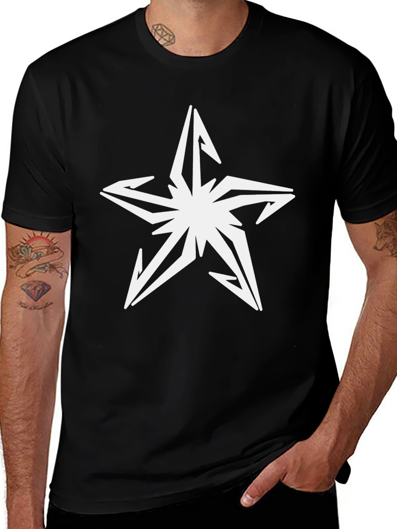 Black T-Shirt with White Star Graphic
