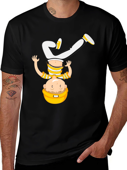 Funny Upside Down Cartoon T-Shirt - Black