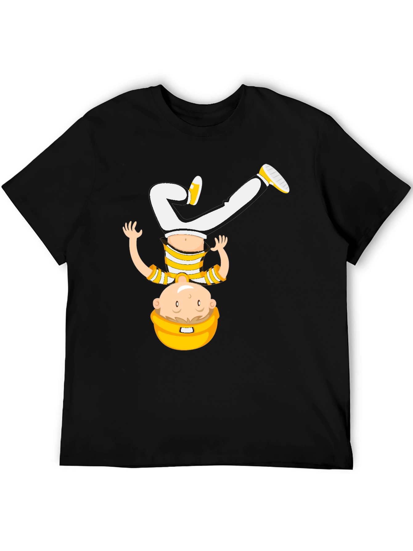 Funny Upside Down Cartoon T-Shirt - Black
