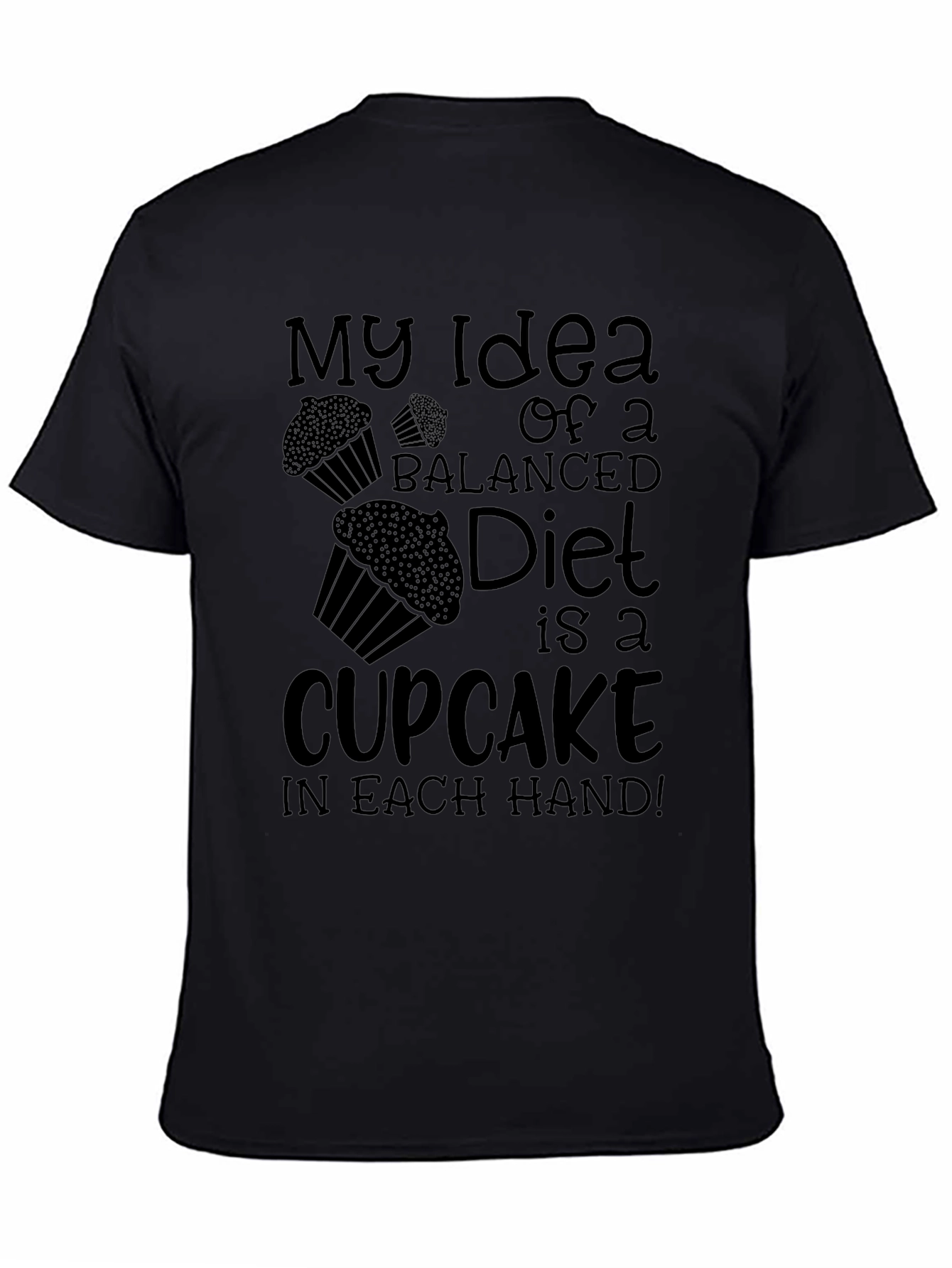 Cupcake Balanced Diet Graphic Black T-Shirt