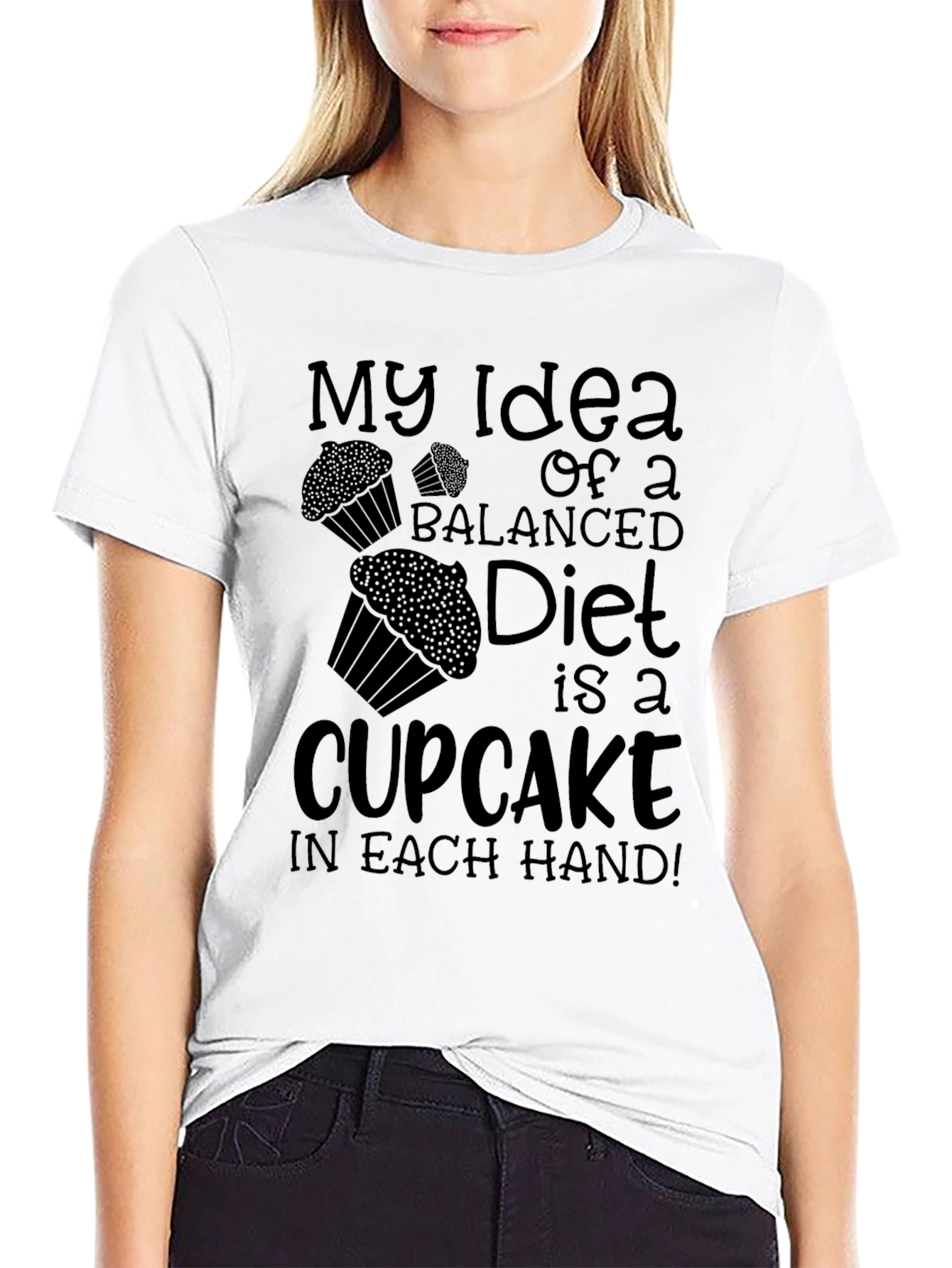 Cupcake Balanced Diet Graphic Black T-Shirt