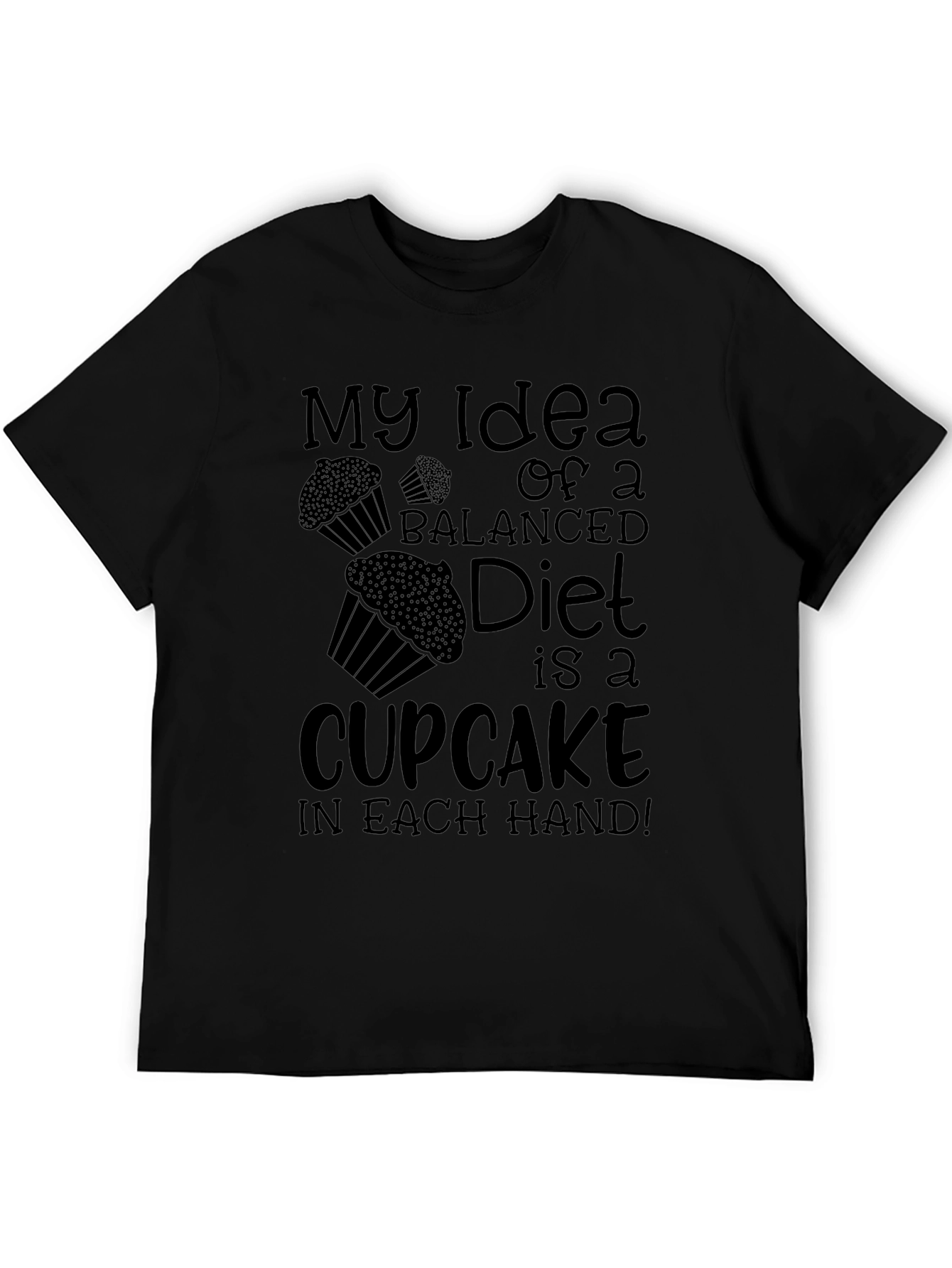 Cupcake Balanced Diet Graphic Black T-Shirt
