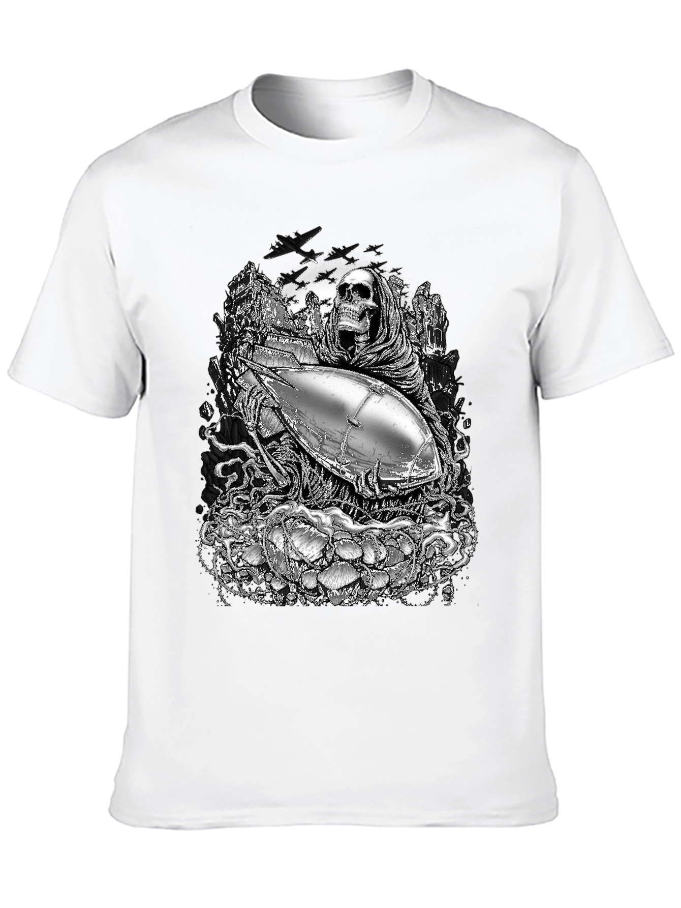 Grim Reaper & Airship Black Graphic T-Shirt