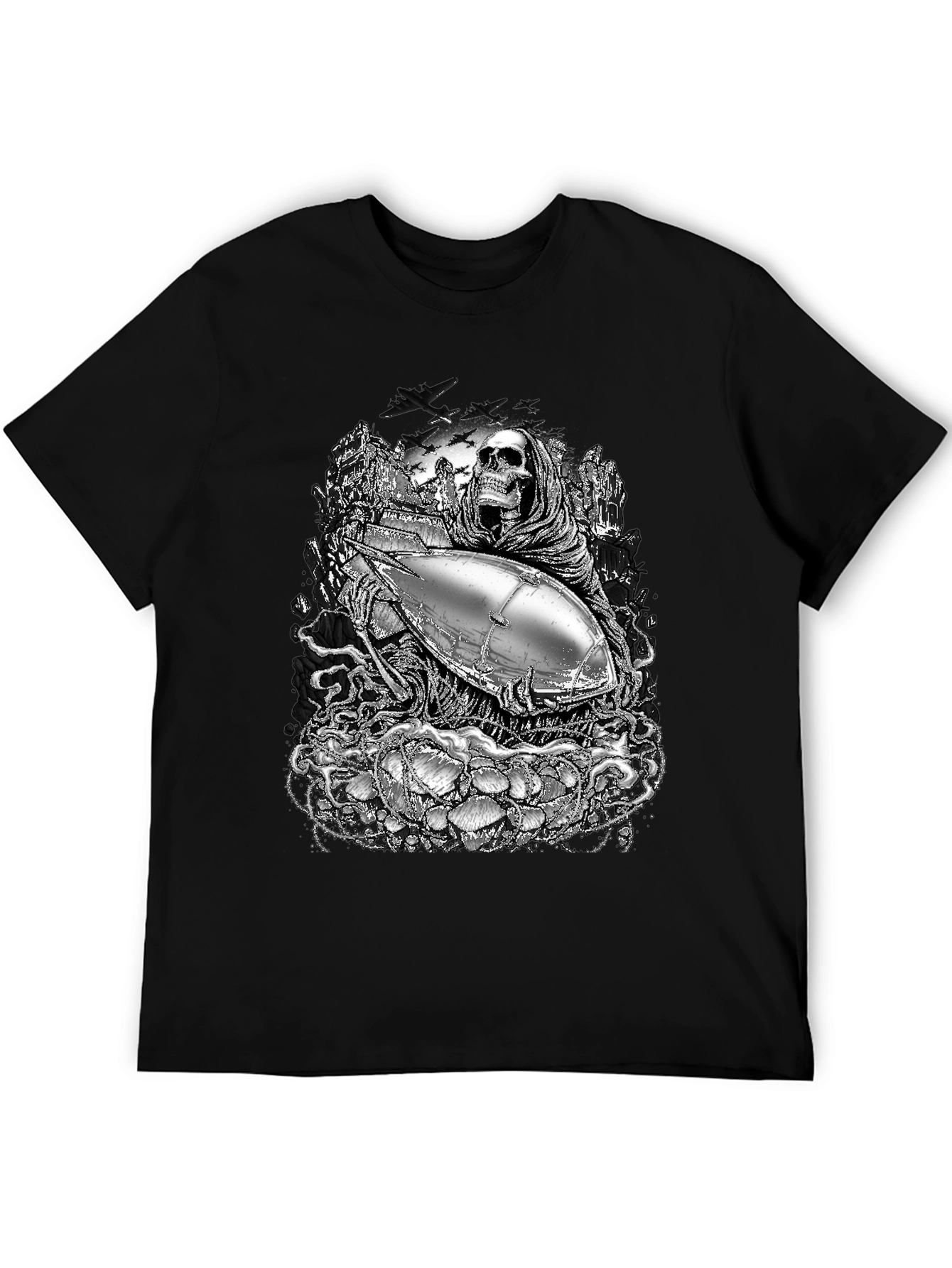 Grim Reaper & Airship Black Graphic T-Shirt