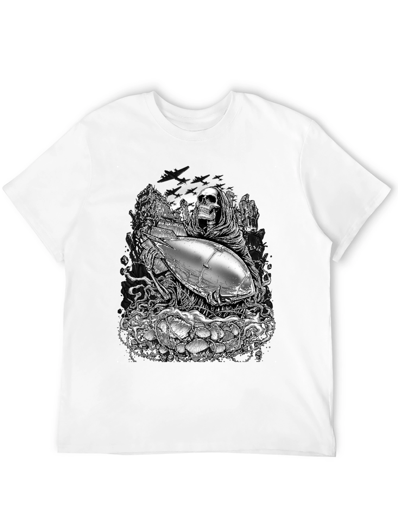 Grim Reaper & Airship Black Graphic T-Shirt