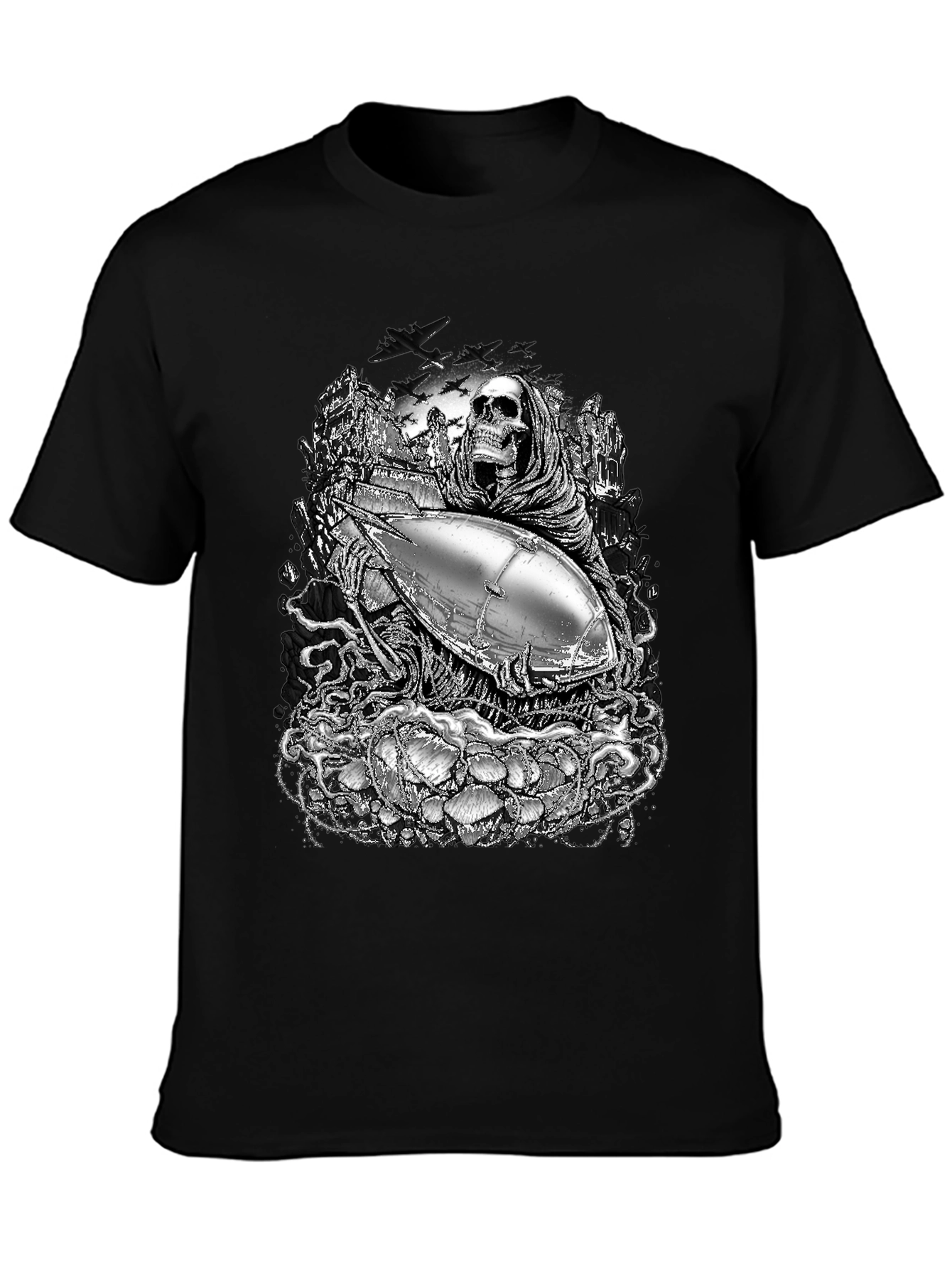 Grim Reaper & Airship Black Graphic T-Shirt