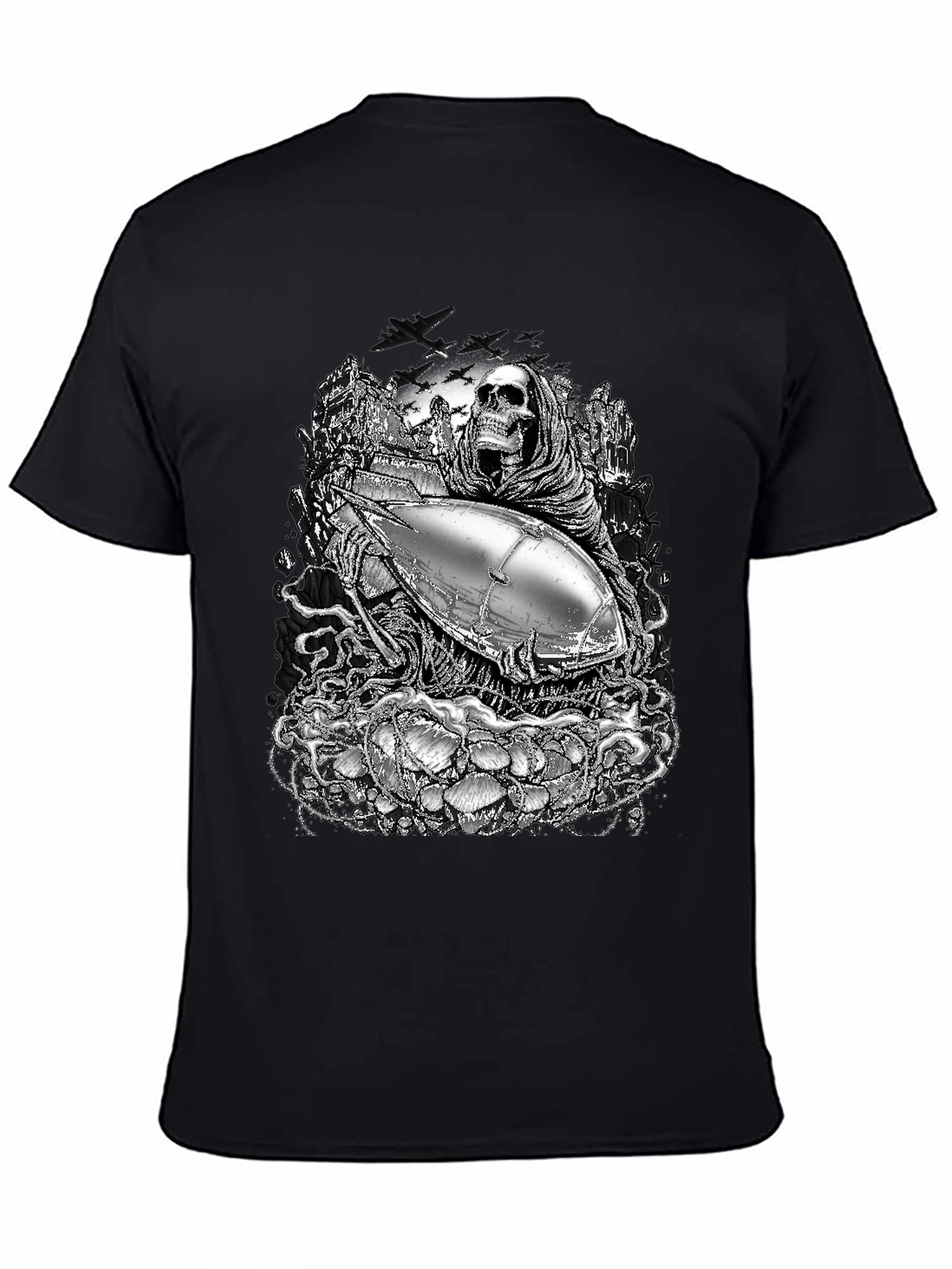 Grim Reaper & Airship Black Graphic T-Shirt
