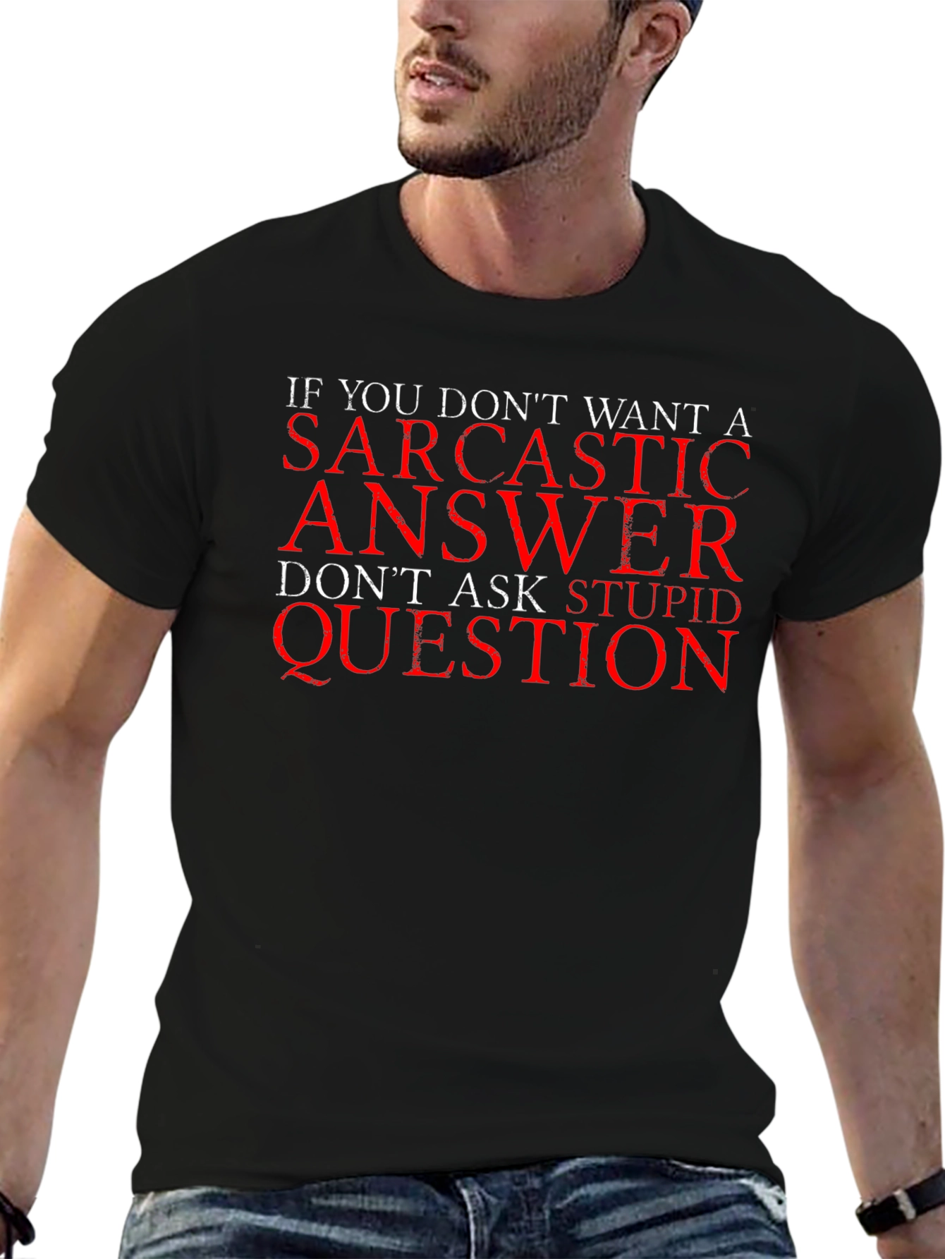 Sarcastic Answer Black Cotton T-Shirt