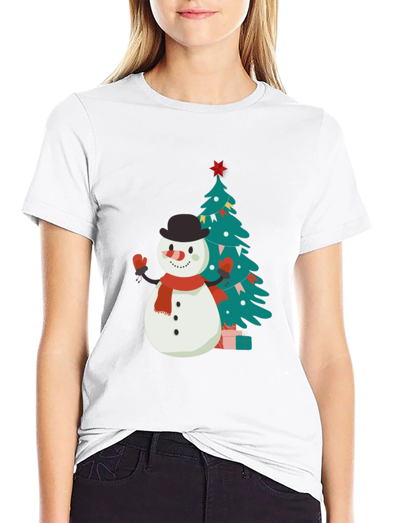 Festive Snowman & Tree Graphic Tee