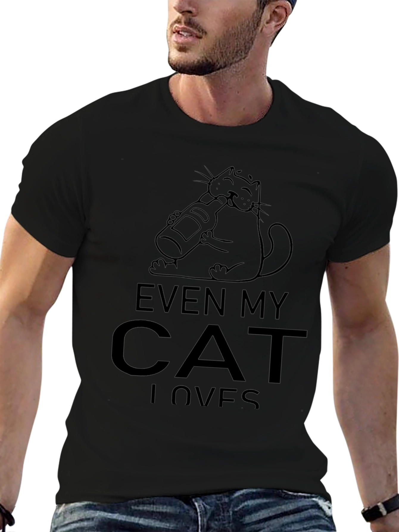 Humorous Even My Cat Loves Black Graphic Tee