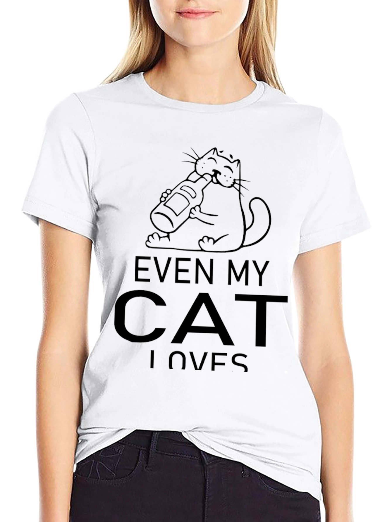 Humorous Even My Cat Loves Black Graphic Tee