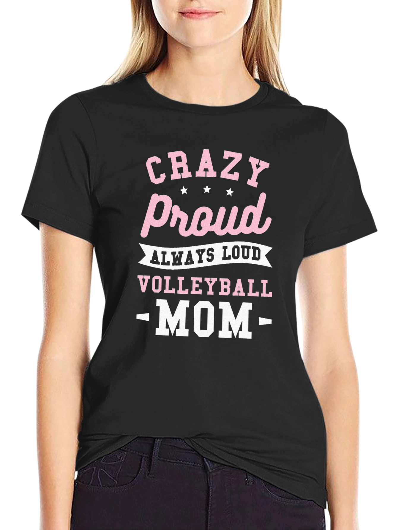 Crazy Proud Volleyball Mom Black T-Shirt