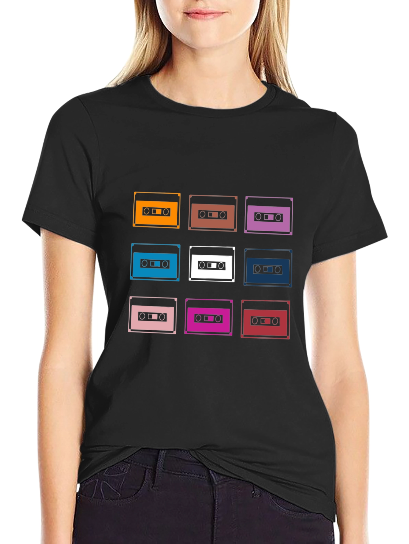 Retro Cassette Tape Graphic Tee - Black