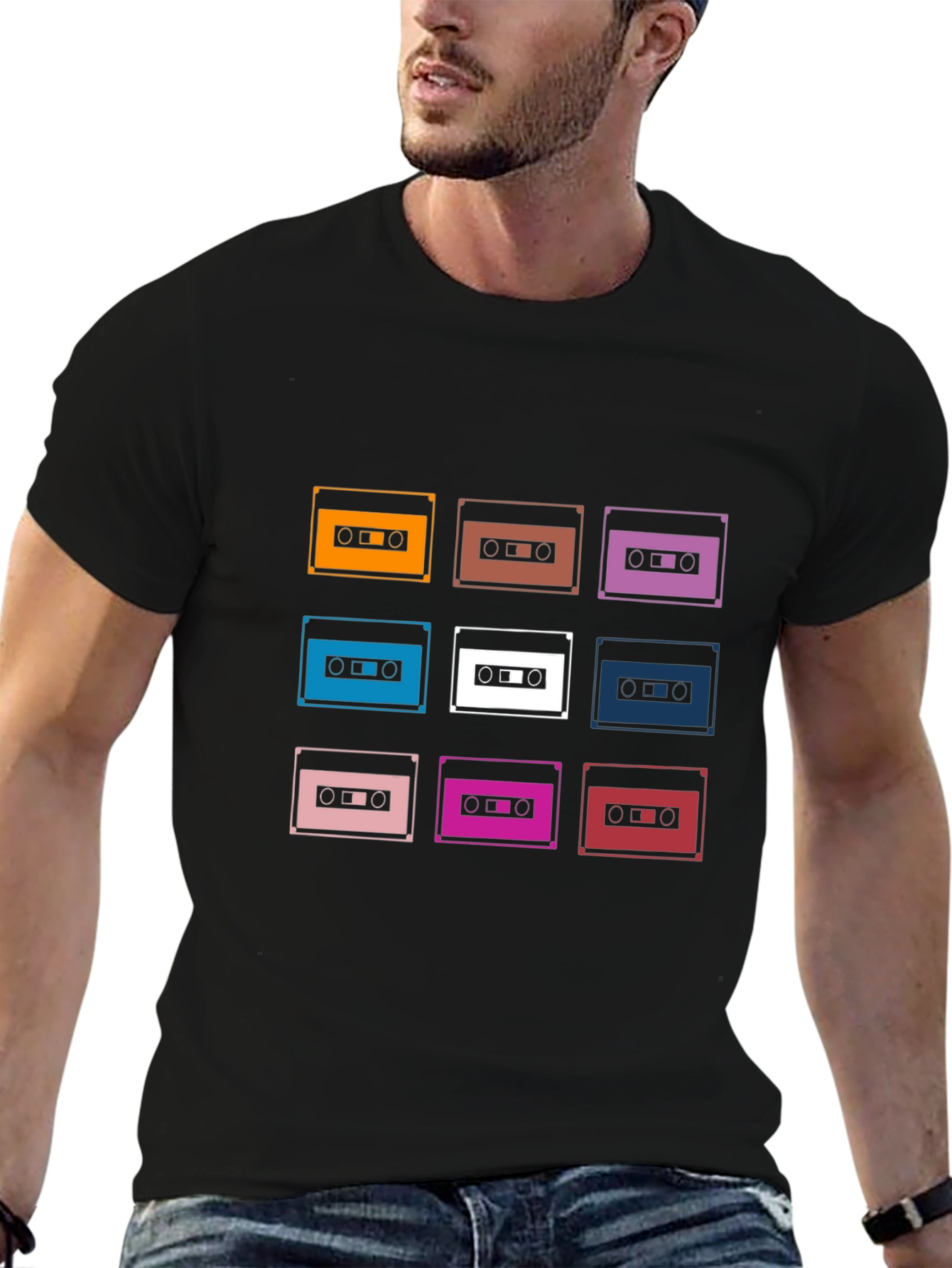 Retro Cassette Tape Graphic Tee - Black