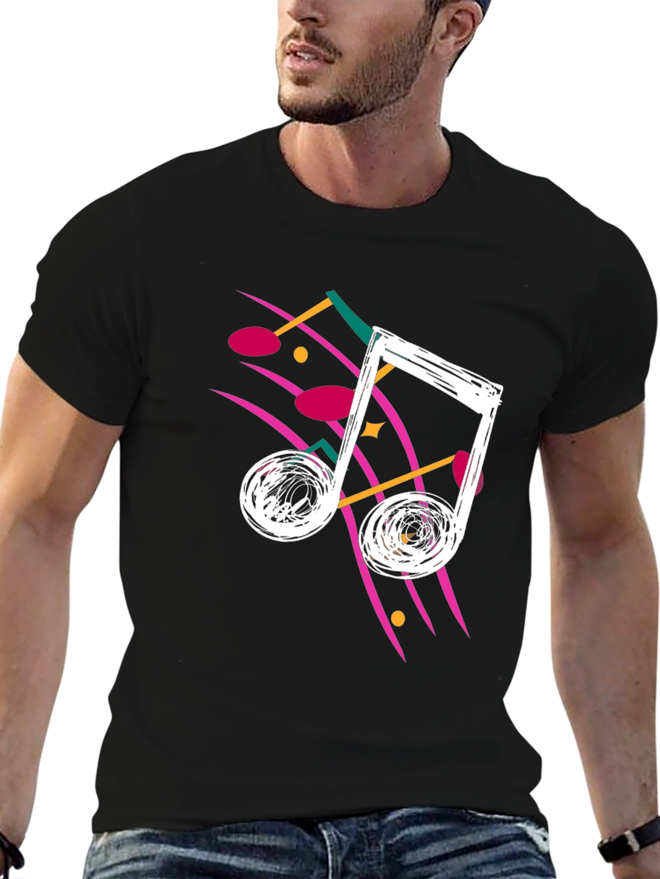 Retro Music Note Graphic Tee - Black