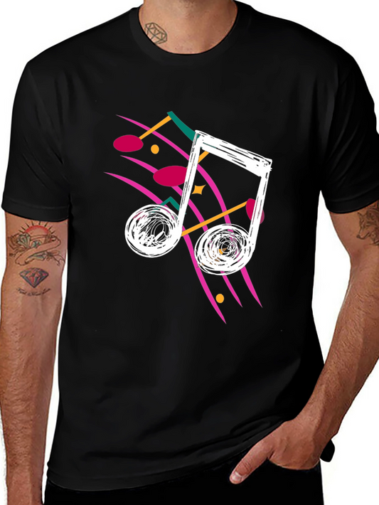Retro Music Note Graphic Tee - Black
