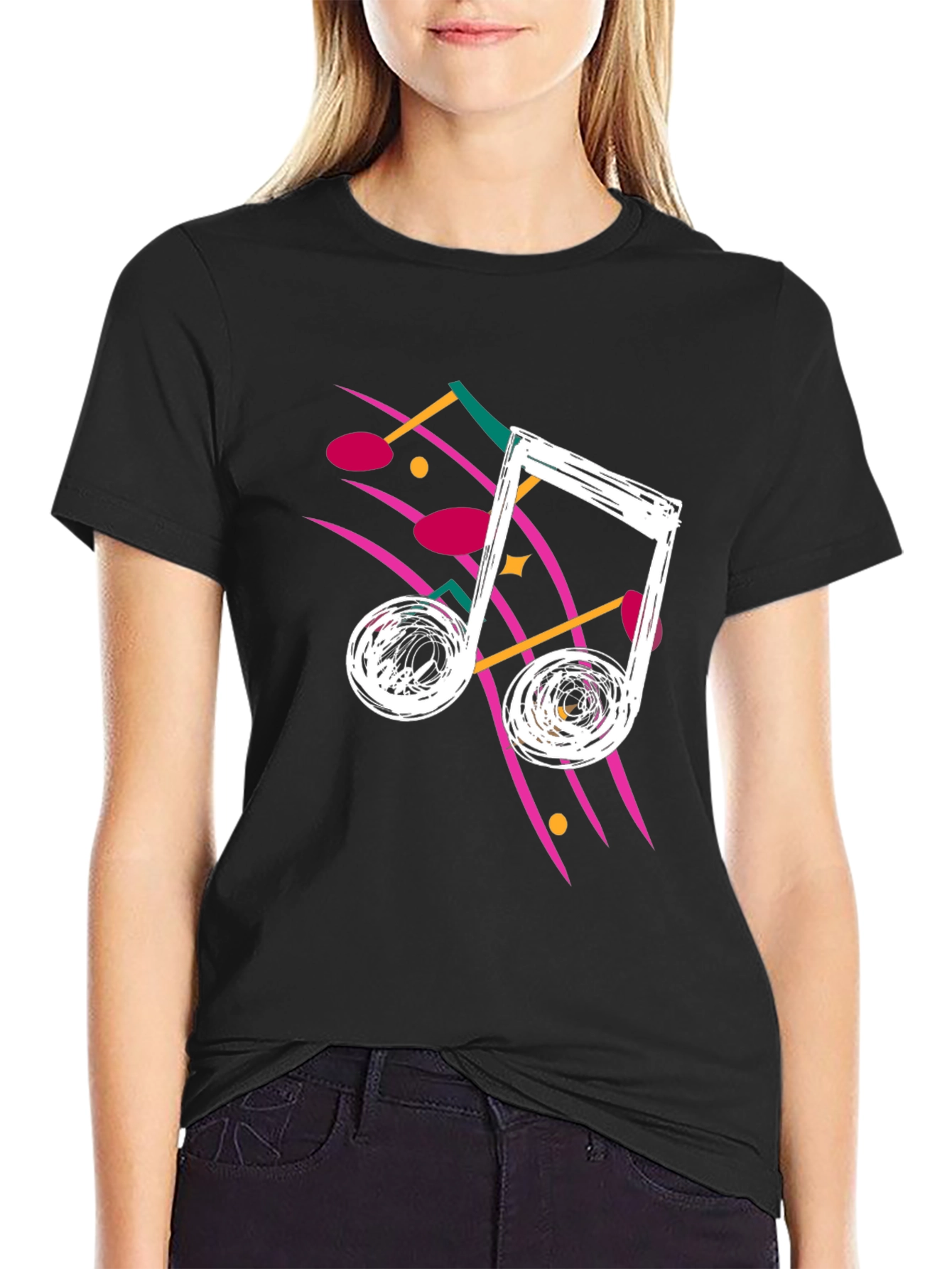 Retro Music Note Graphic Tee - Black