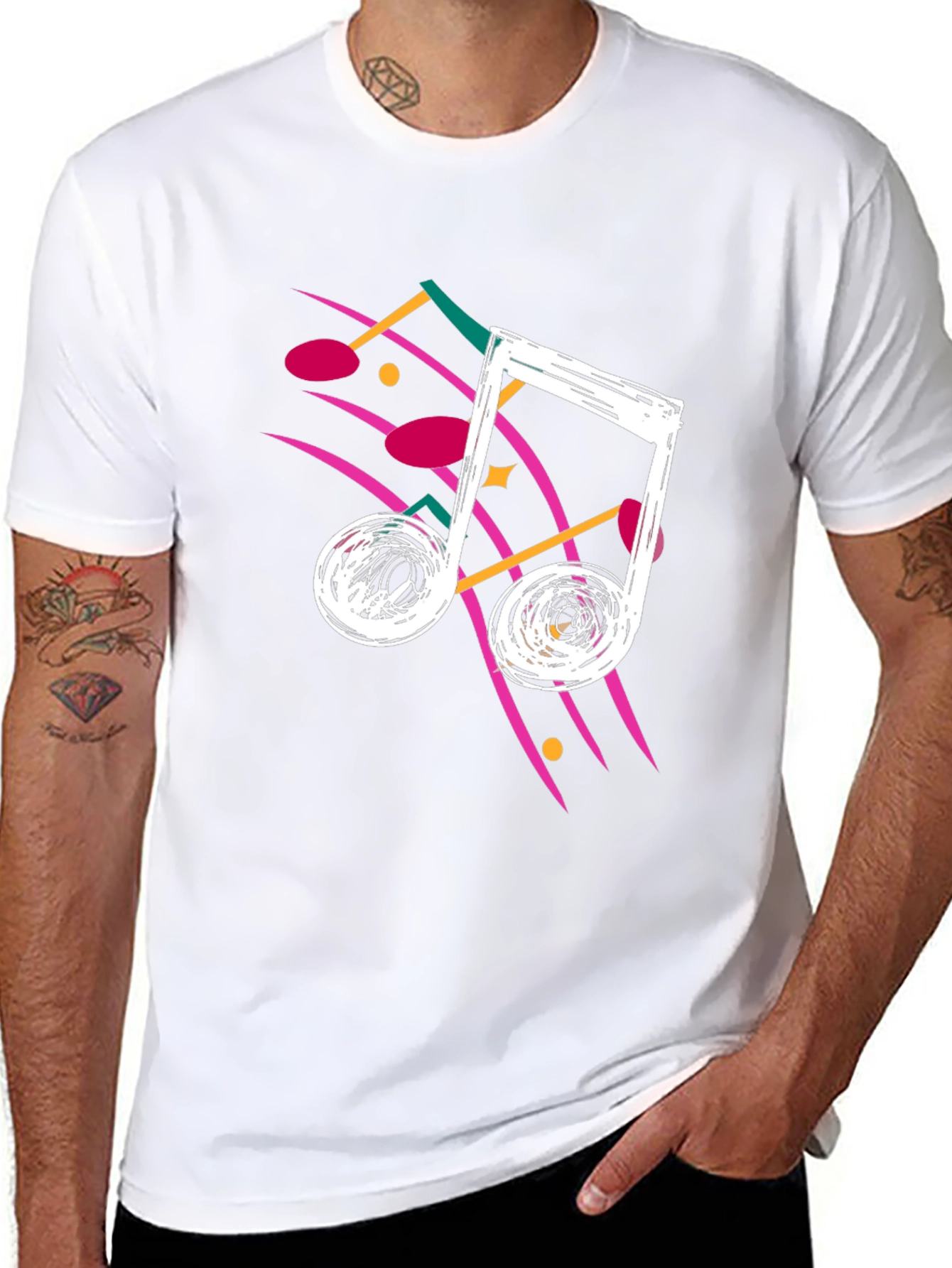 Retro Music Note Graphic Tee - Black