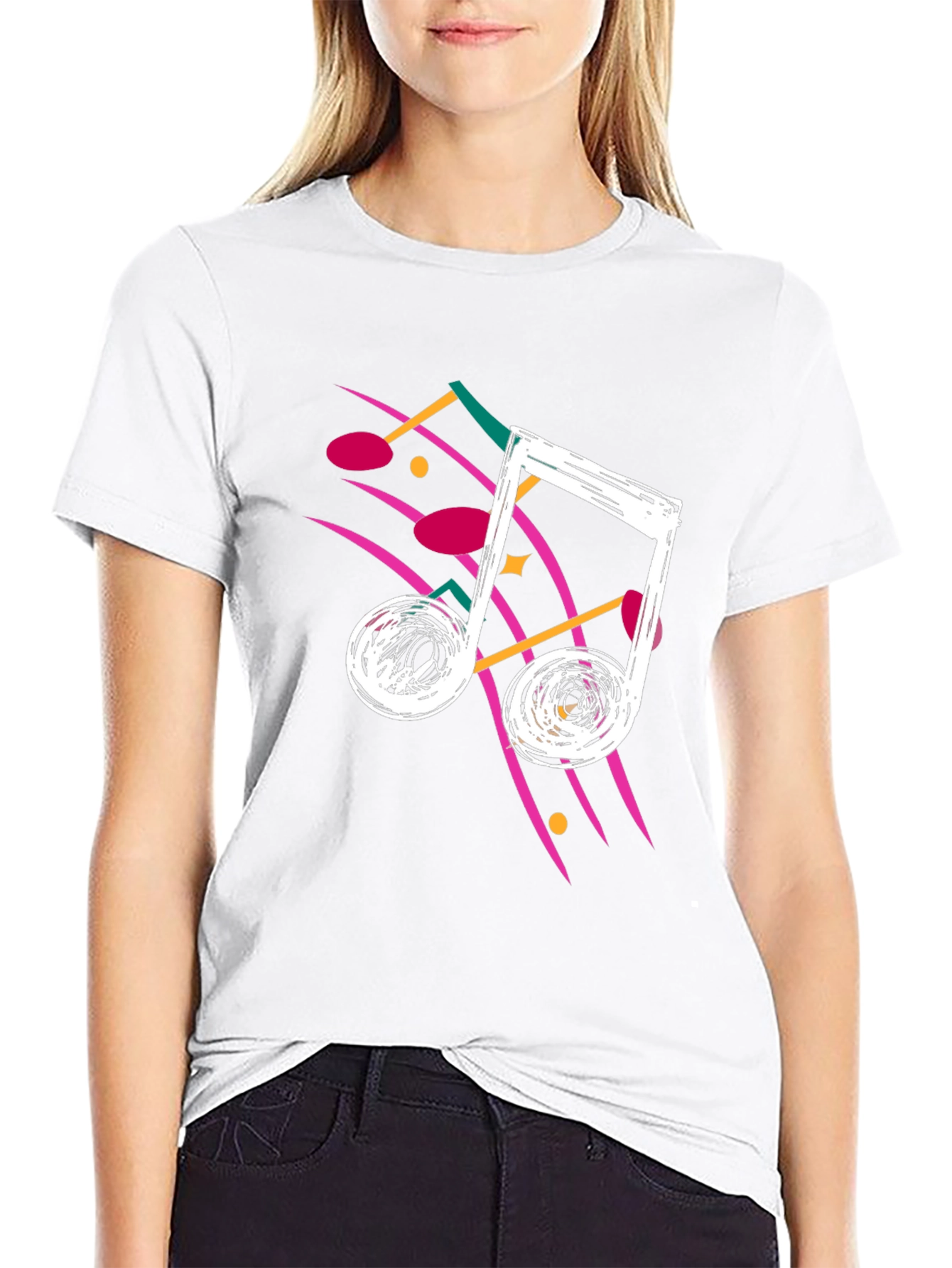 Retro Music Note Graphic Tee - Black