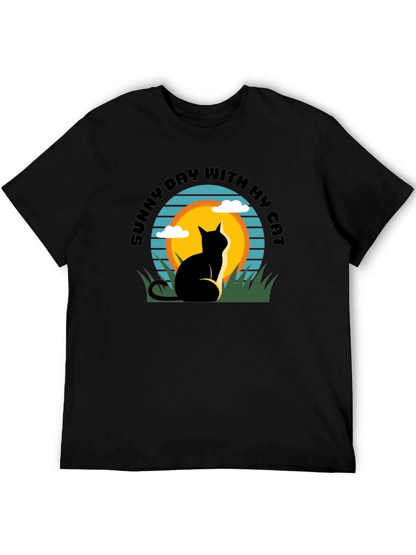 Sunny Day Cat T-Shirt: Relaxed Fit Black