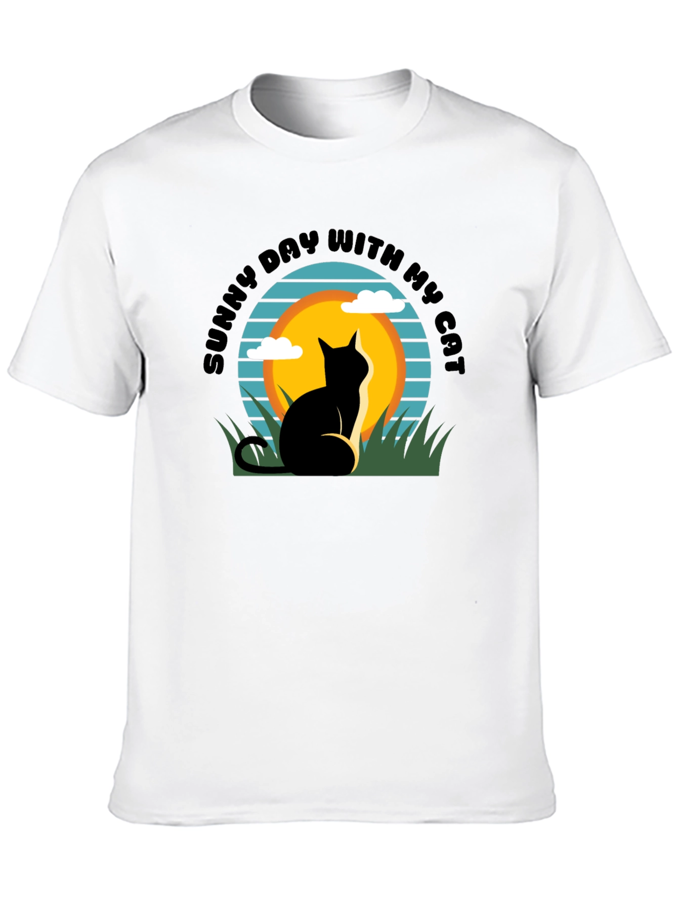 Sunny Day Cat T-Shirt: Relaxed Fit Black