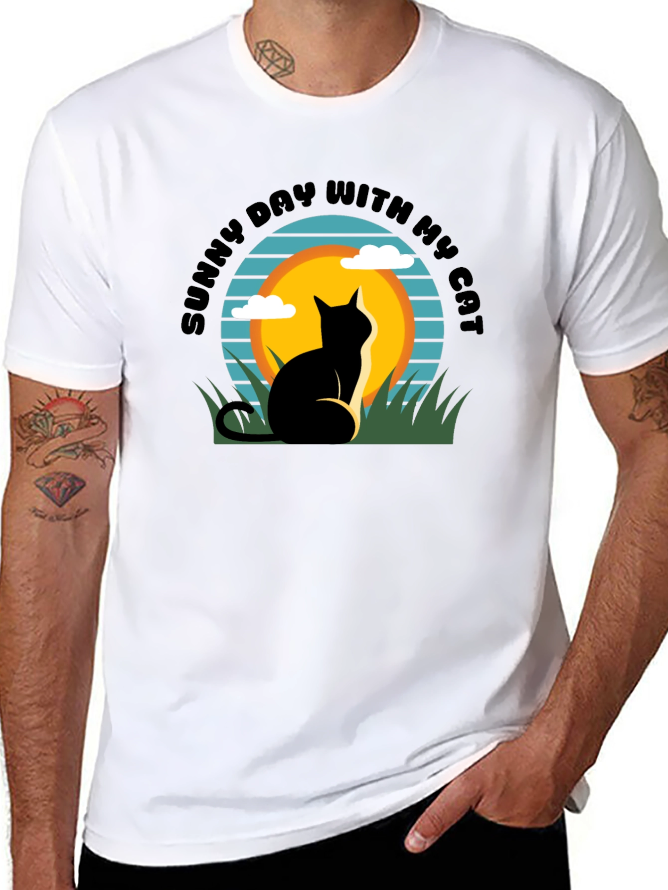 Sunny Day Cat T-Shirt: Relaxed Fit Black