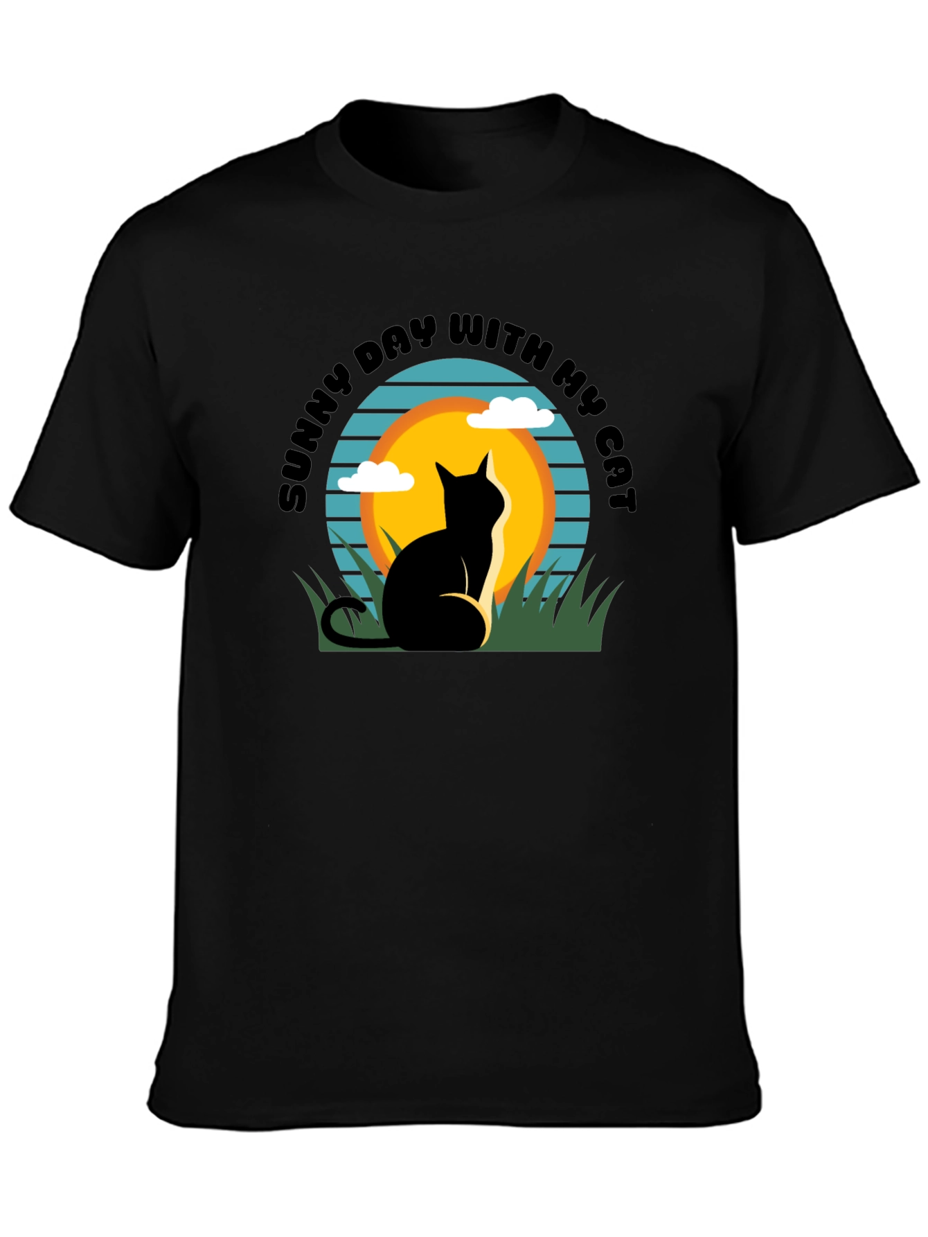 Sunny Day Cat T-Shirt: Relaxed Fit Black