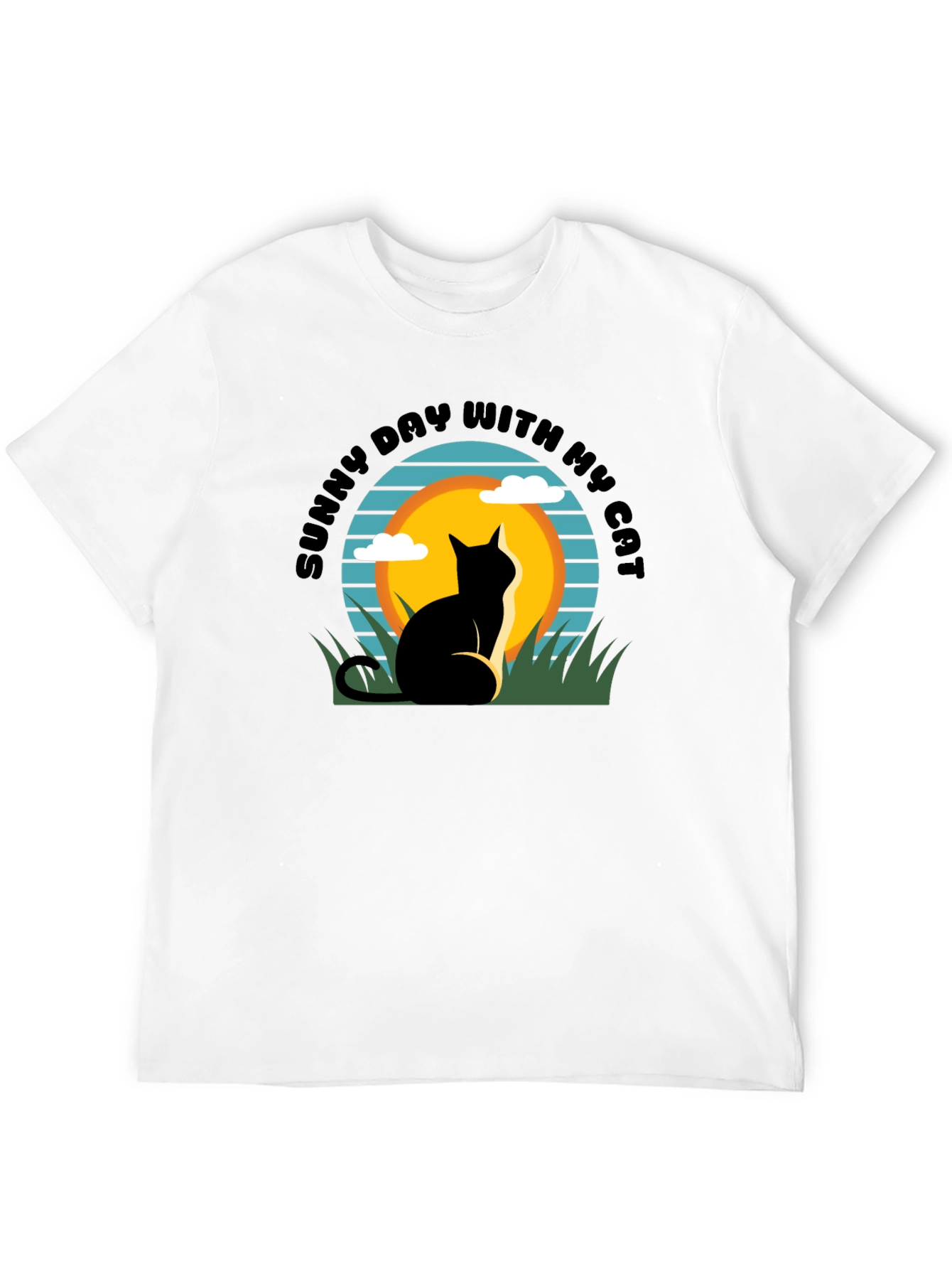 Sunny Day Cat T-Shirt: Relaxed Fit Black
